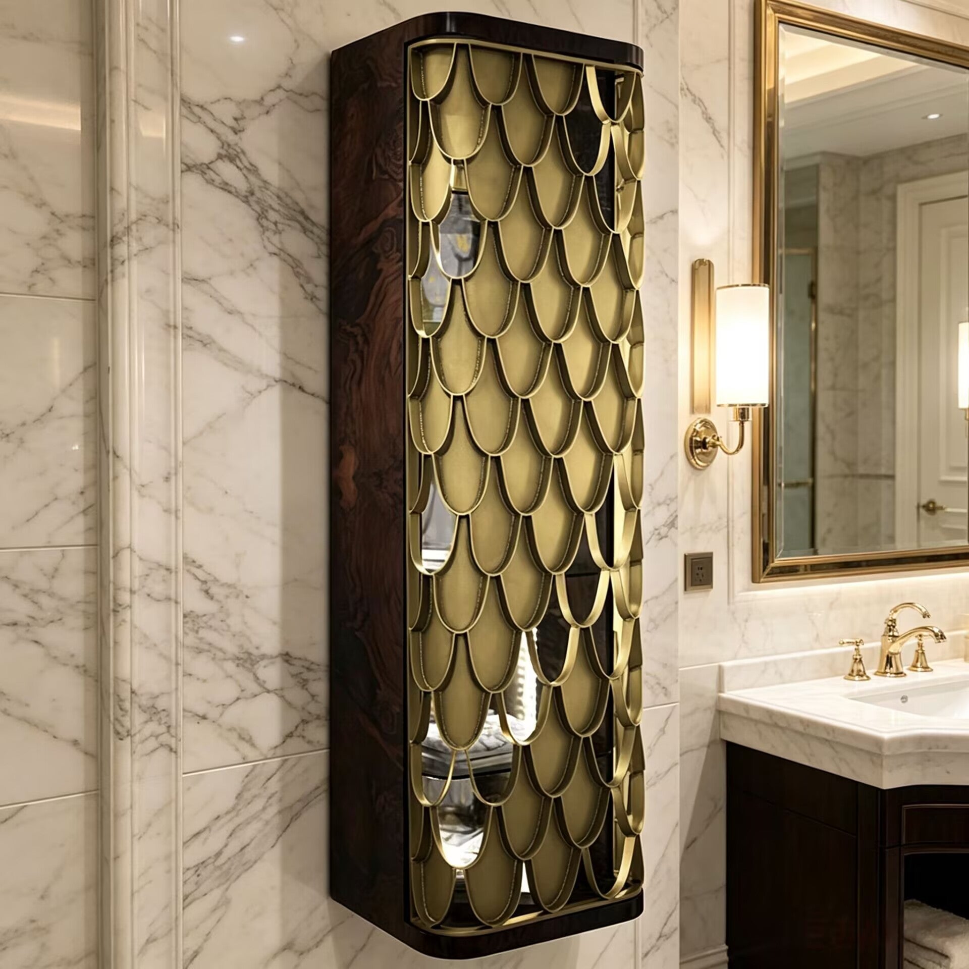 Koi Italian Designer Stainless Steel Art Fish Scales Side Cabinet