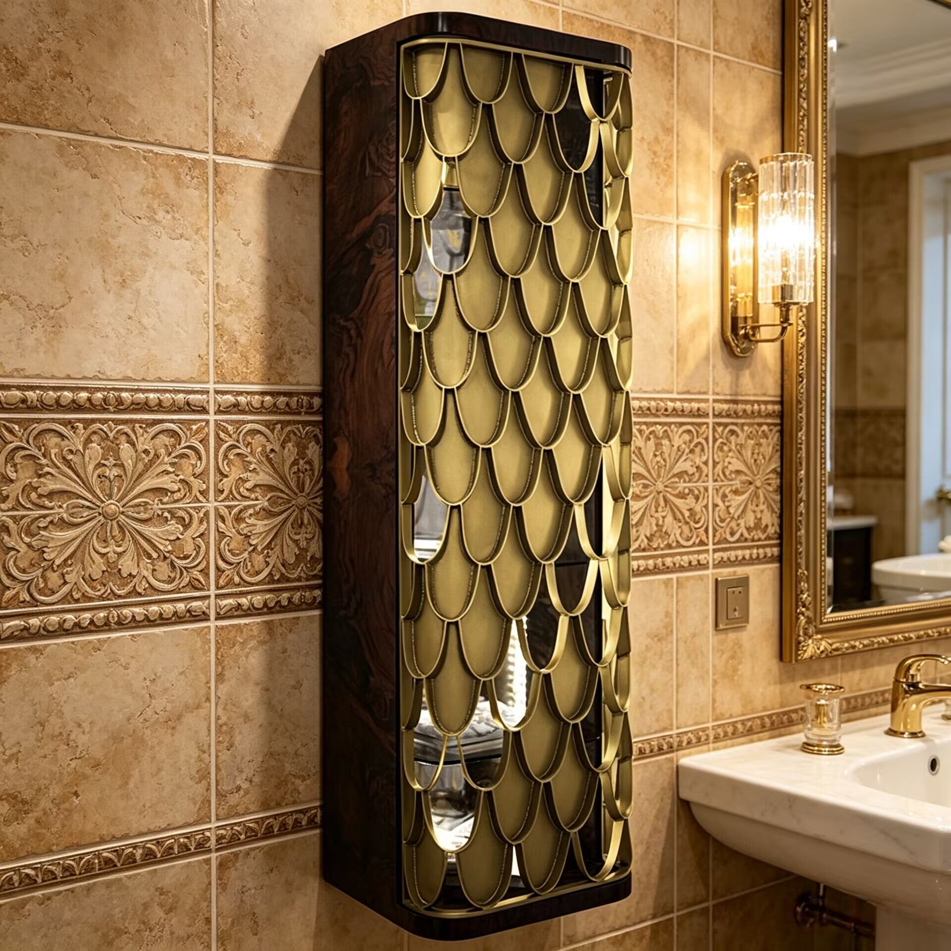 Koi Italian Designer Stainless Steel Art Fish Scales Side Cabinet