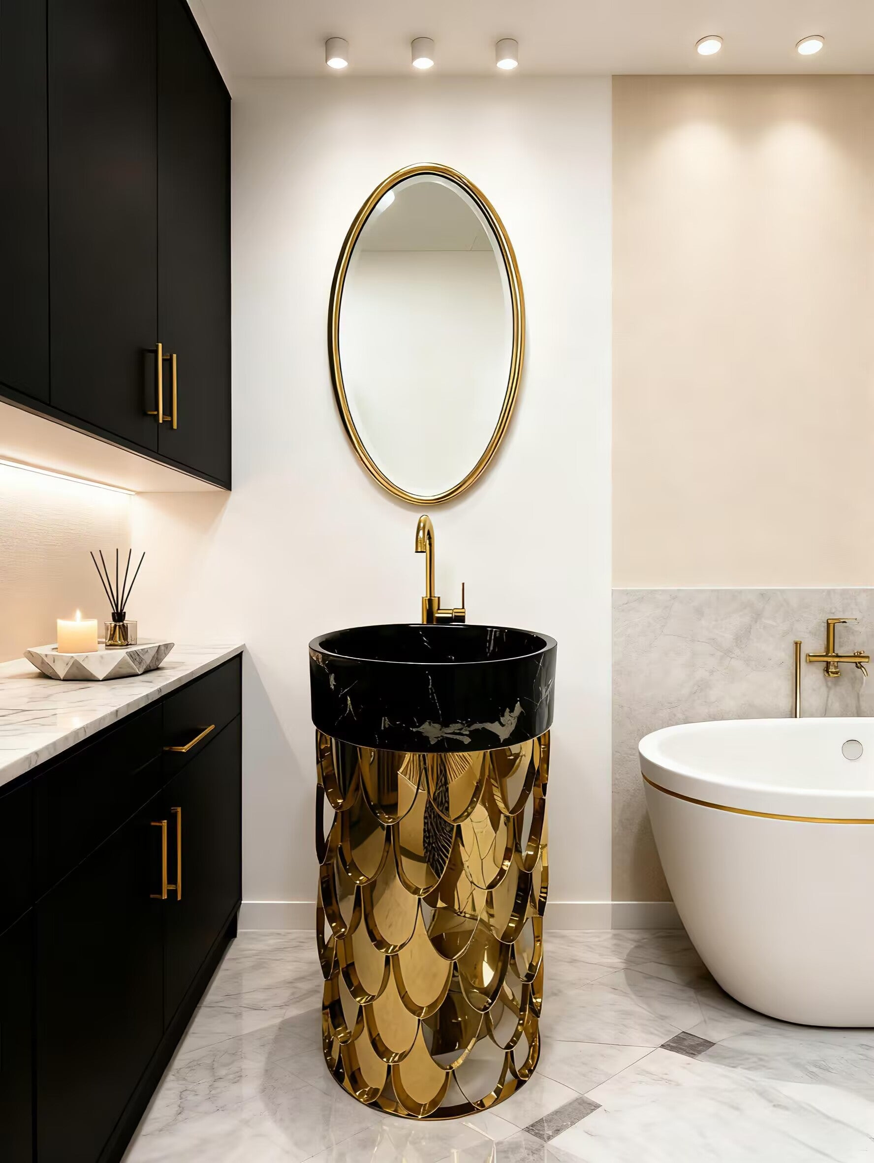 Koi Bathroom Luxury Stainless Steel Marble Pedestal Washbasin