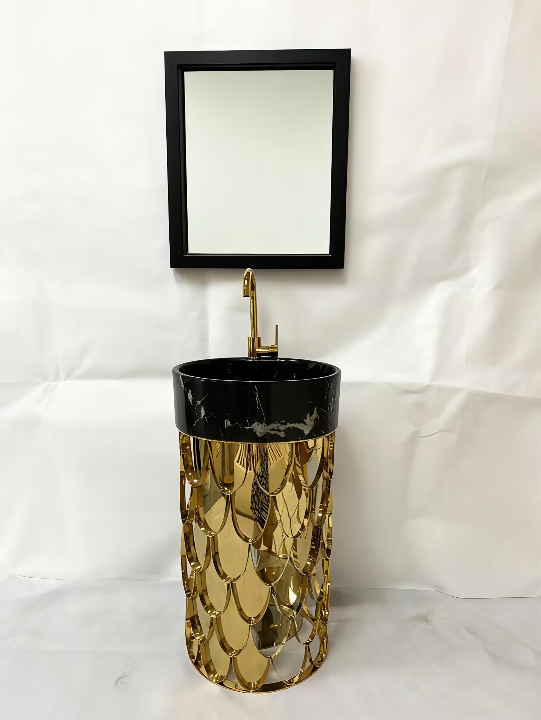 Koi Bathroom Luxury Stainless Steel Marble Pedestal Washbasin