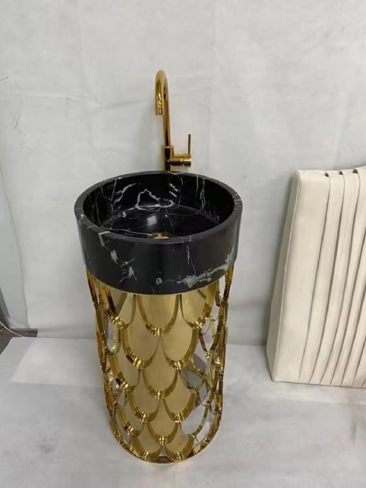 Koi Bathroom Luxury Stainless Steel Marble Pedestal Washbasin