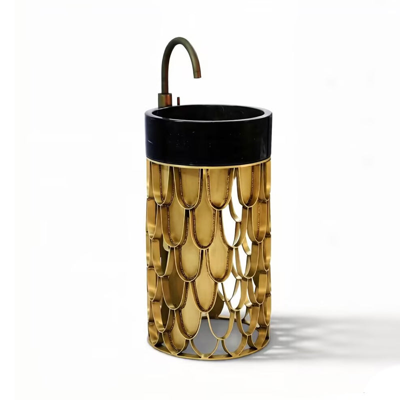 Koi Bathroom Luxury Stainless Steel Marble Pedestal Washbasin