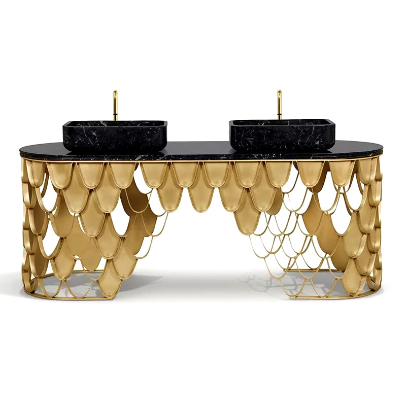 Koi Designer Creativity Stainless Steel Marble Double-Hole Washbasin