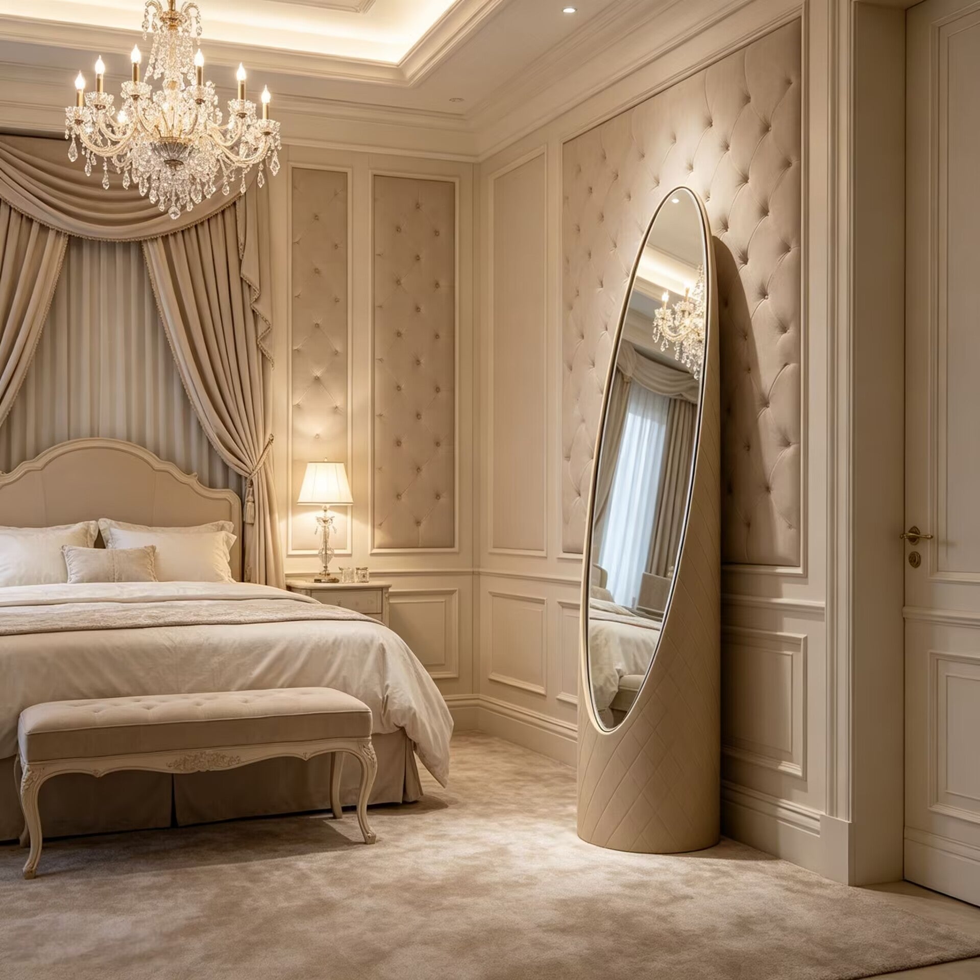 Kolonaky Villa Bedroom Luxurious Unique Leather Full-Length Mirror