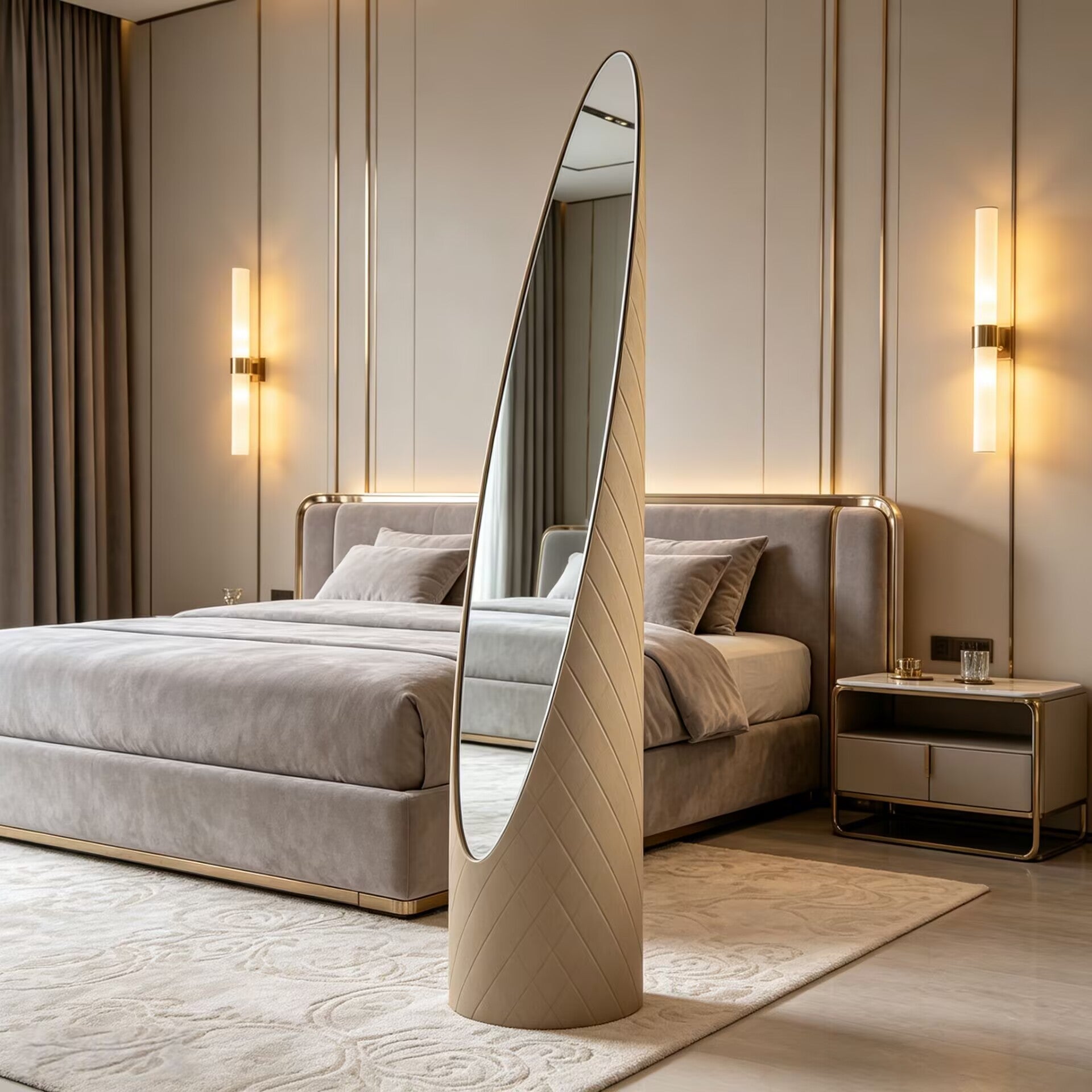 Kolonaky Villa Bedroom Luxurious Unique Leather Full-Length Mirror