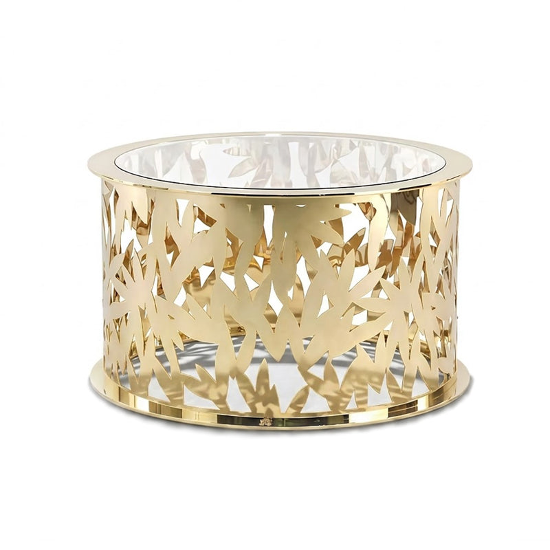 Lace Modern Art Stainless Steel Openwork Glass Coffee Table