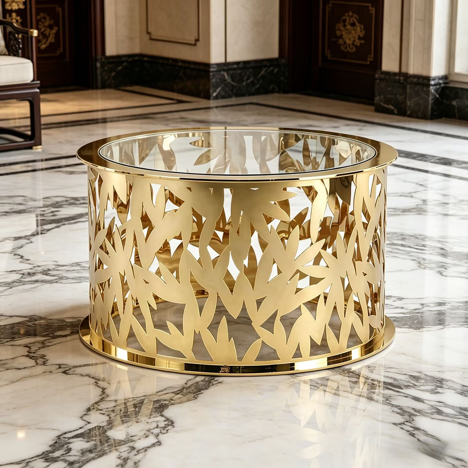 Lace Modern Art Stainless Steel Openwork Glass Coffee Table