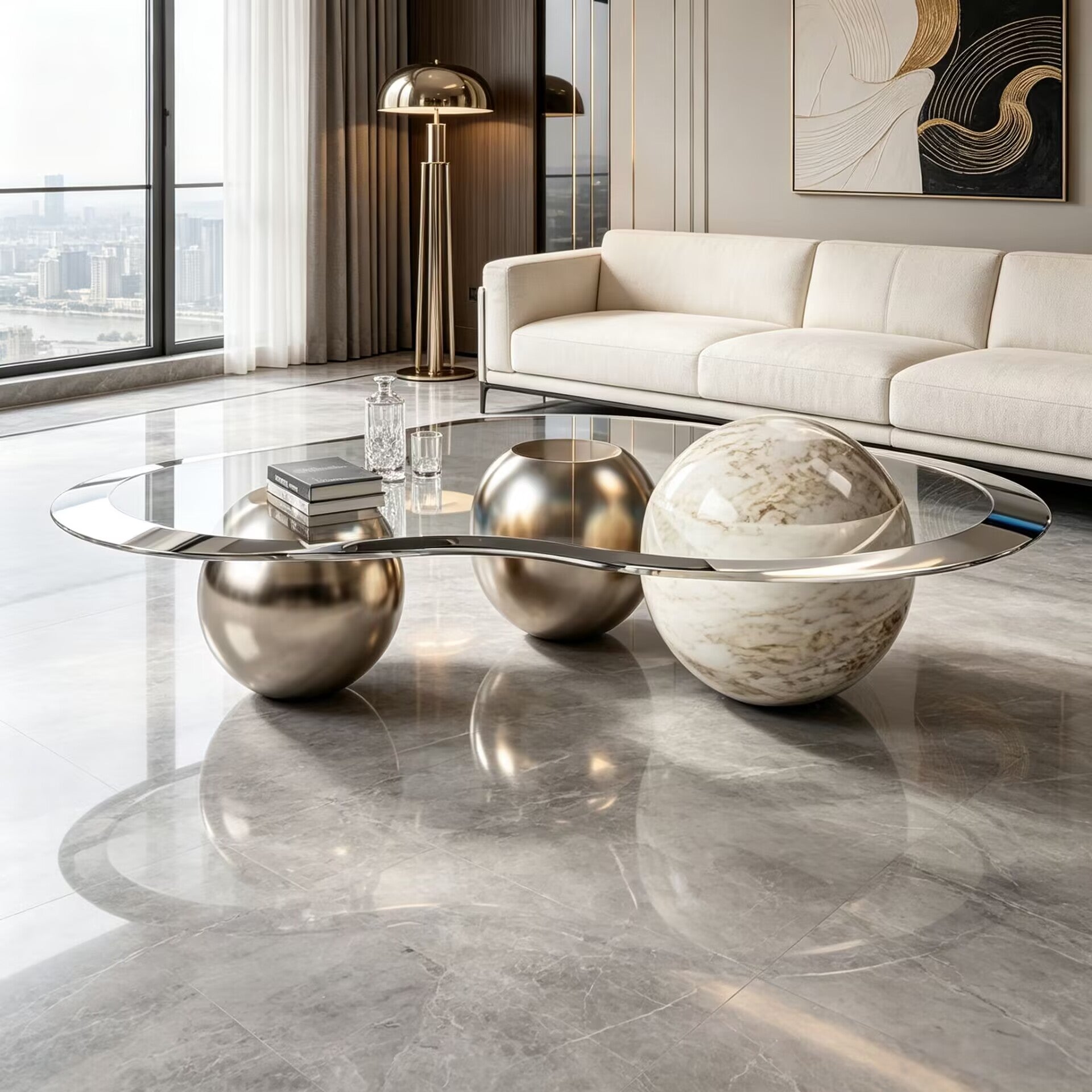 Lagoon Italian Unique Artistic High-End Customize Glass Coffee Table