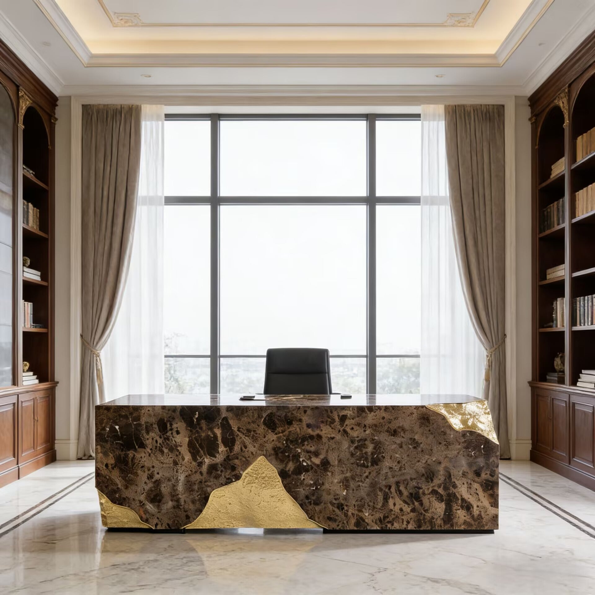 Lapiaz Modern Artistic Brass Upscale Luxury Natural Marble Desk