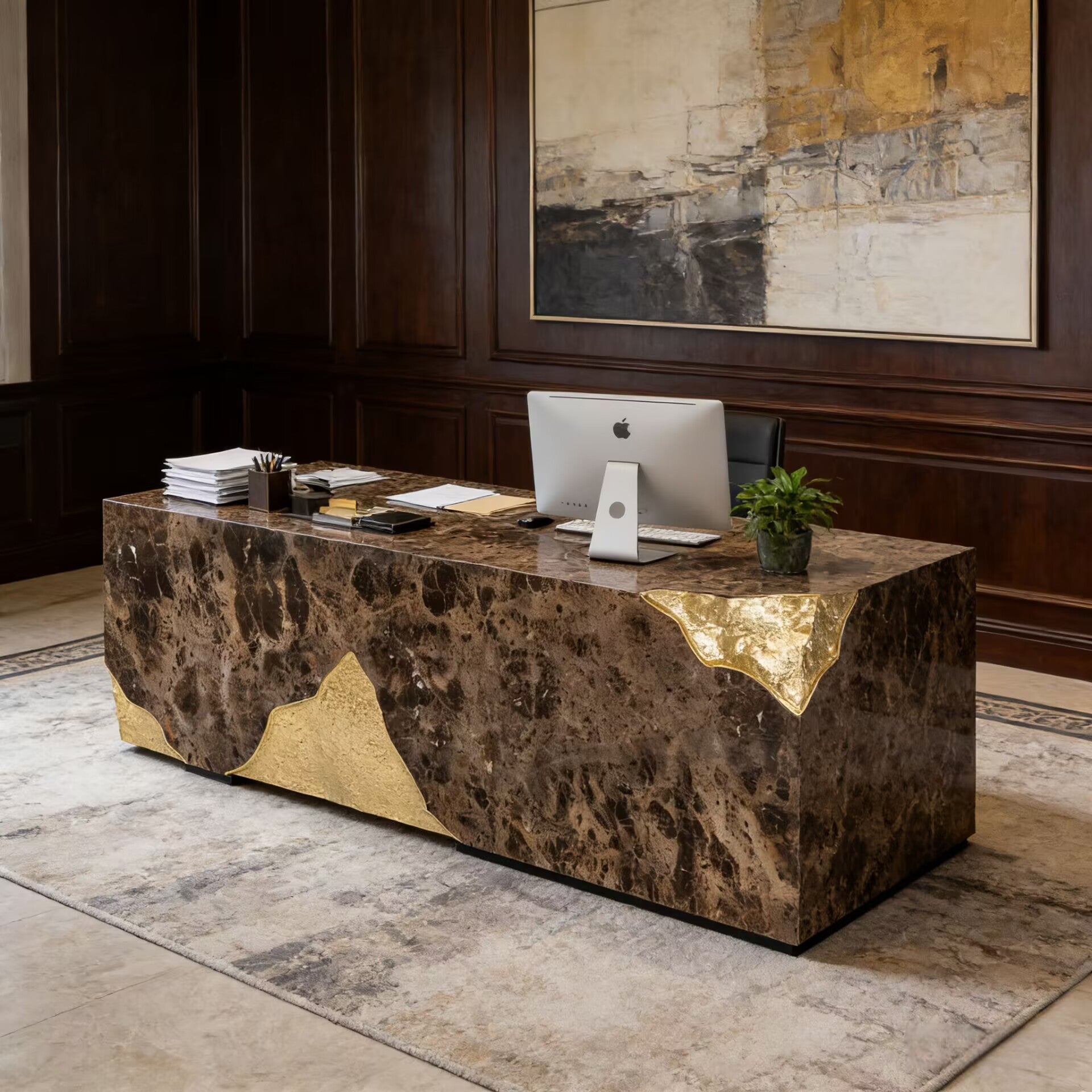 Lapiaz Modern Artistic Brass Upscale Luxury Natural Marble Desk