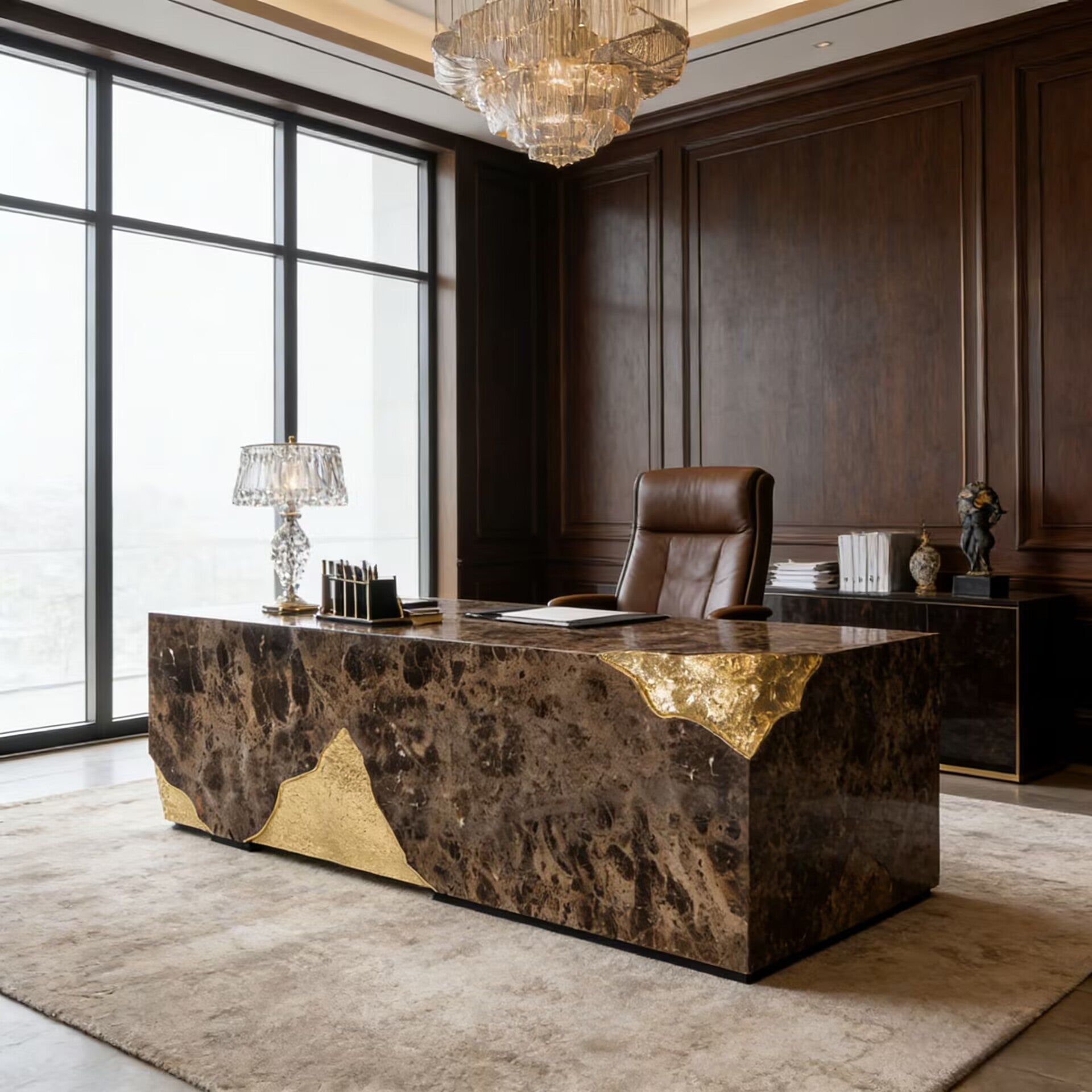 Lapiaz Modern Artistic Brass Upscale Luxury Natural Marble Desk