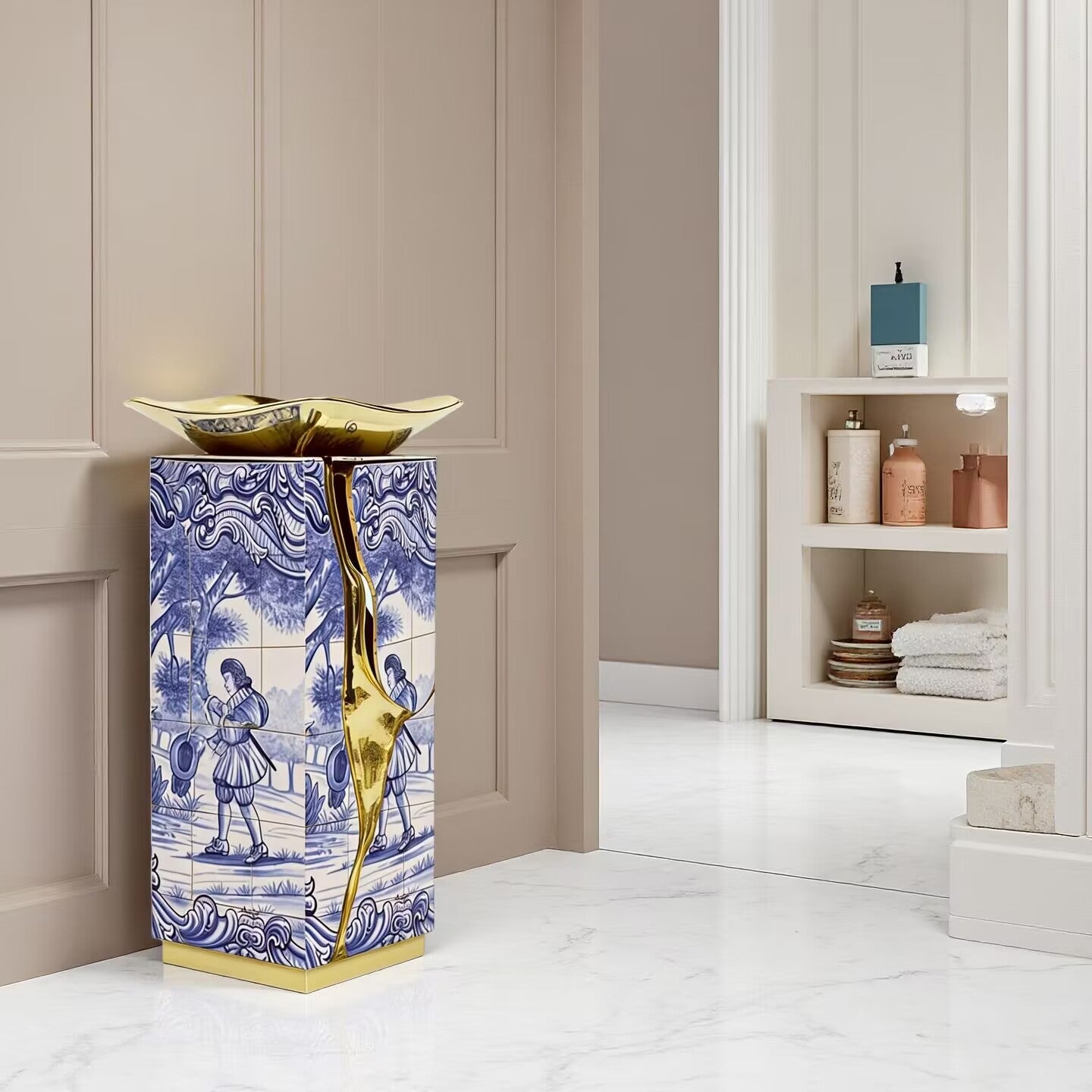 Lapiz Luxurious Artistic Solid Wood Hand Painted Washbasin