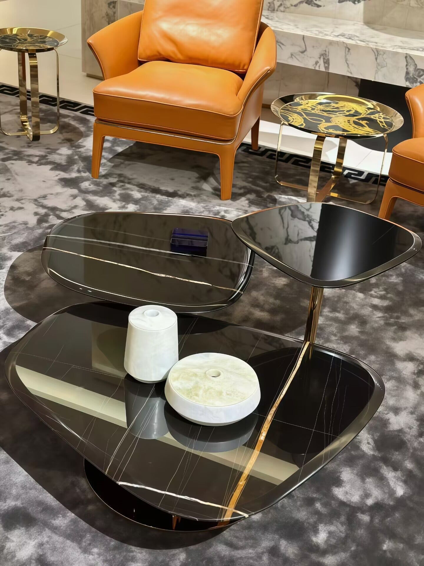 Lconic Artistic High End Stainless Steel Designer Marble Coffee Table