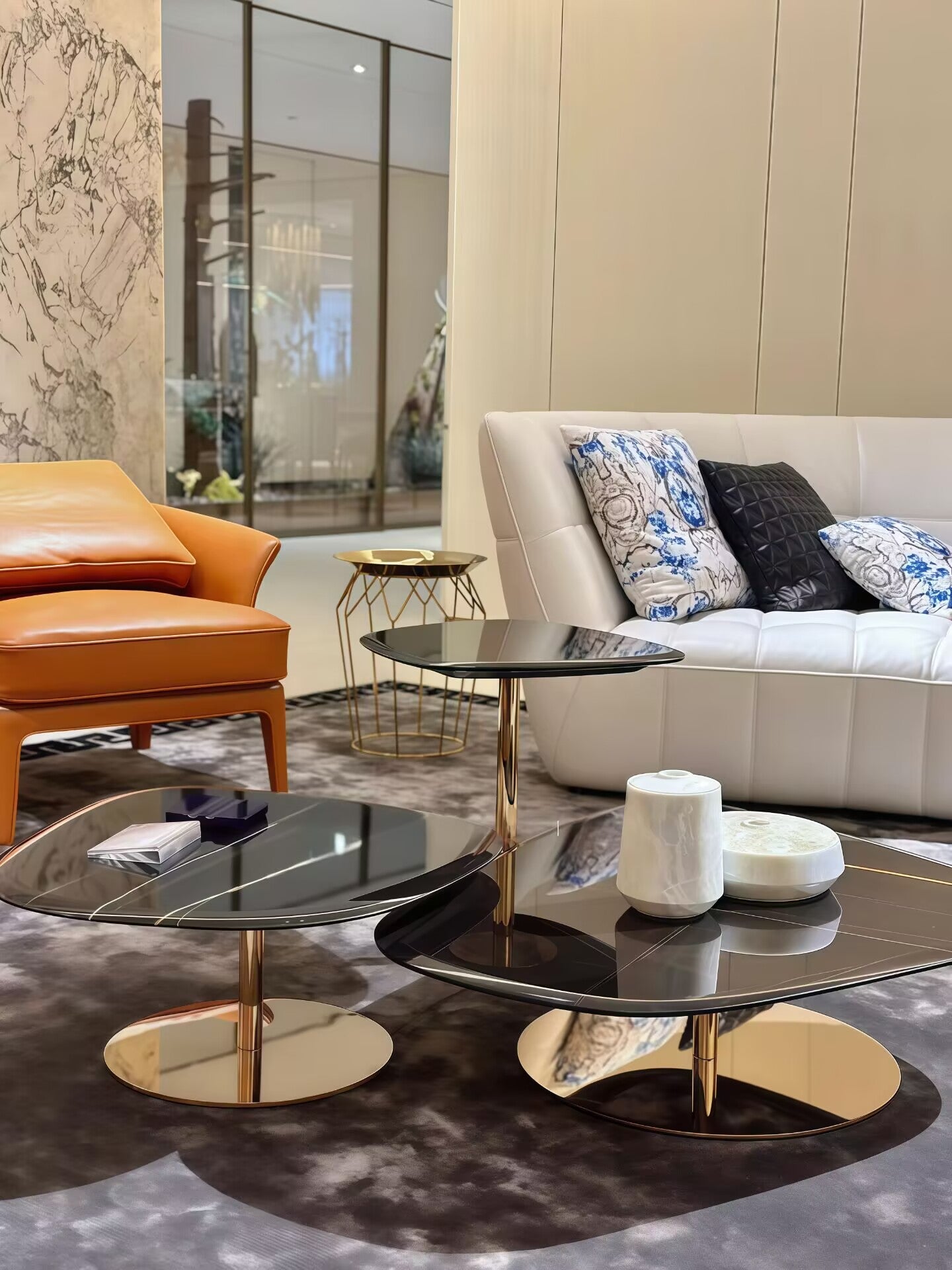 Lconic Artistic High End Stainless Steel Designer Marble Coffee Table