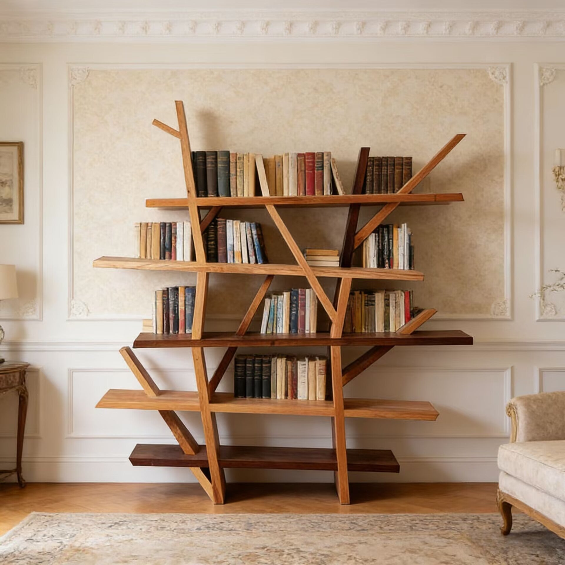 Legend Modern Minimalism Study Irregular Solid Wood Bookshelf