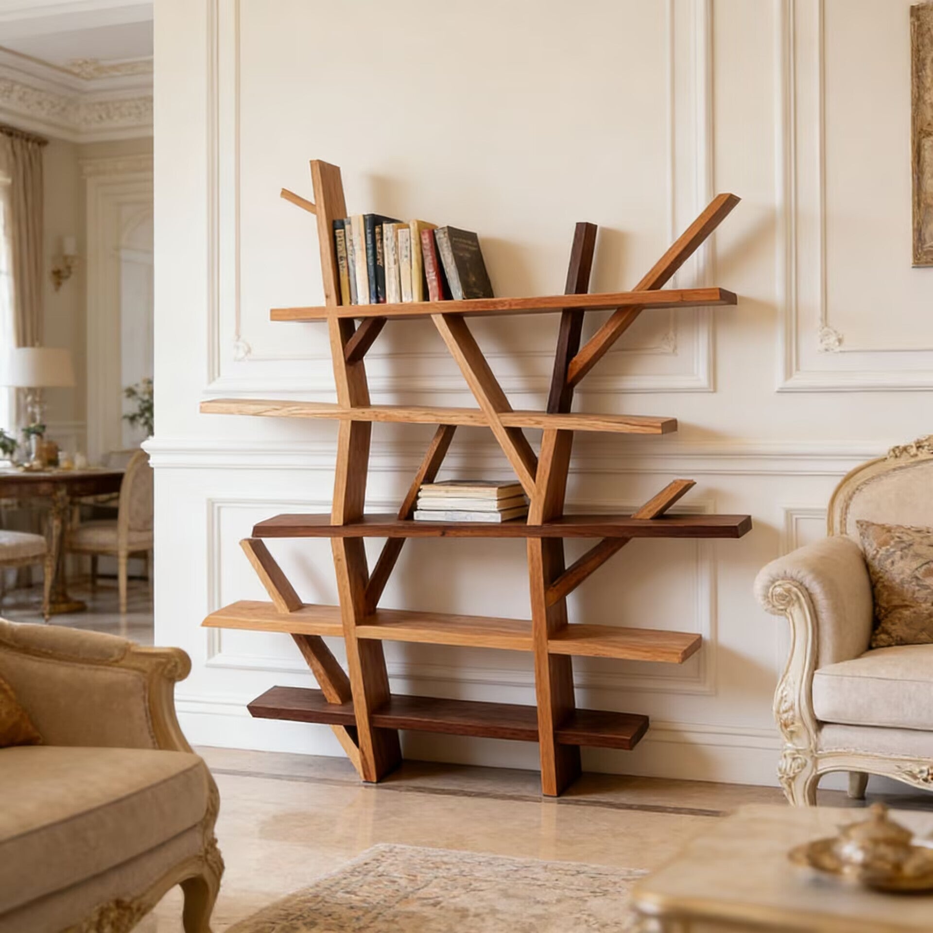 Legend Modern Minimalism Study Irregular Solid Wood Bookshelf