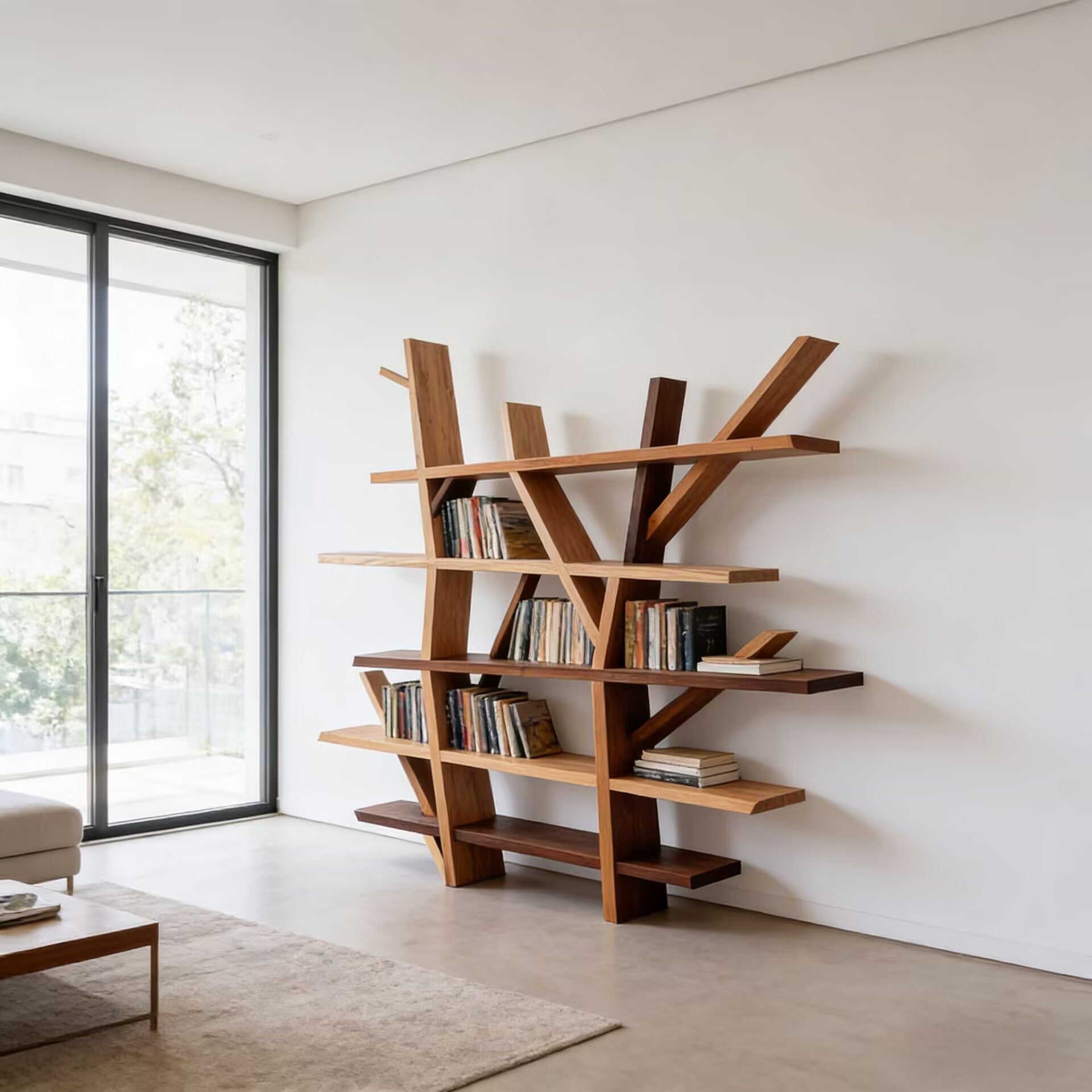 Legend Modern Minimalism Study Irregular Solid Wood Bookshelf