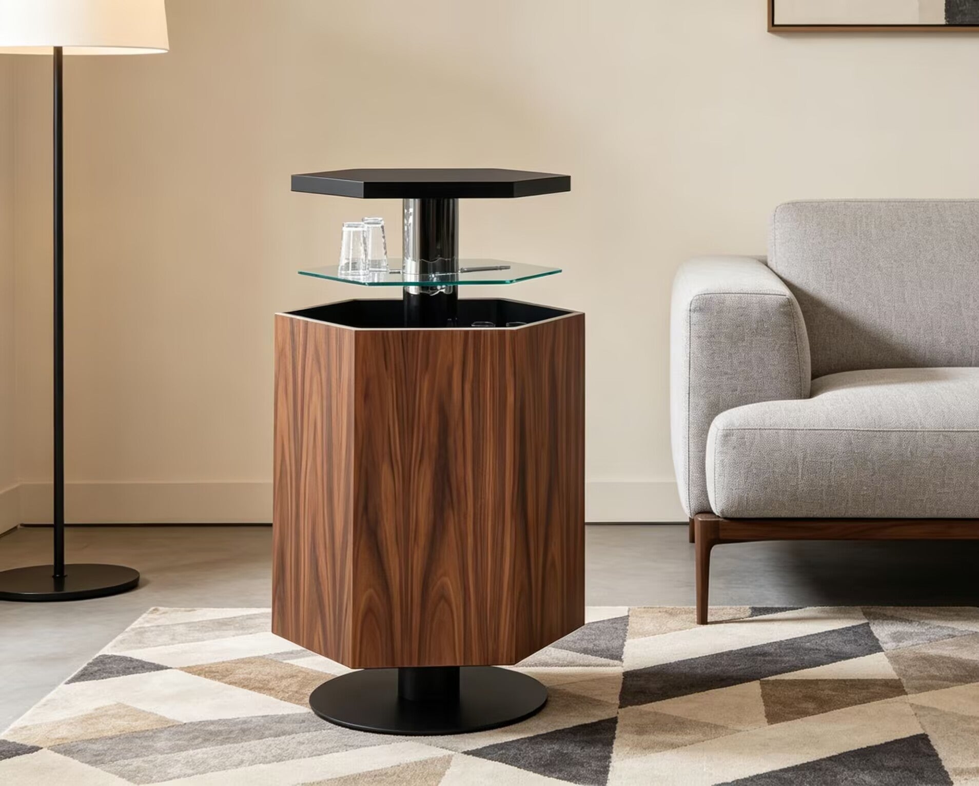 Lift Villa Modern Simplicity Electric Solid Wood Art Metal Wine Cabinet