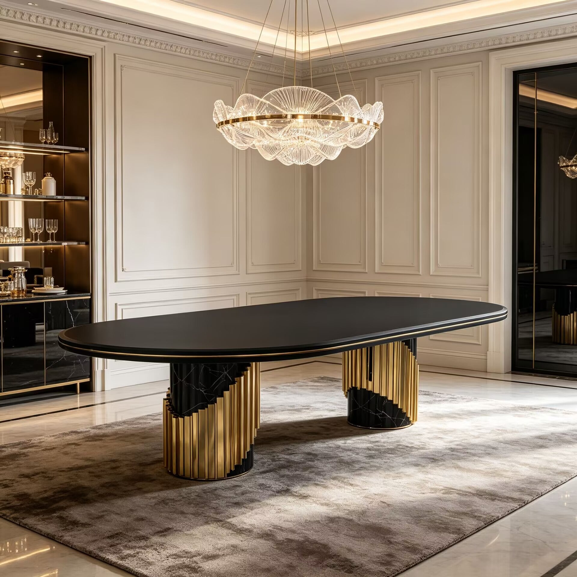 Littus Italian Creativity Brass High-End Marble Oval Dining Table