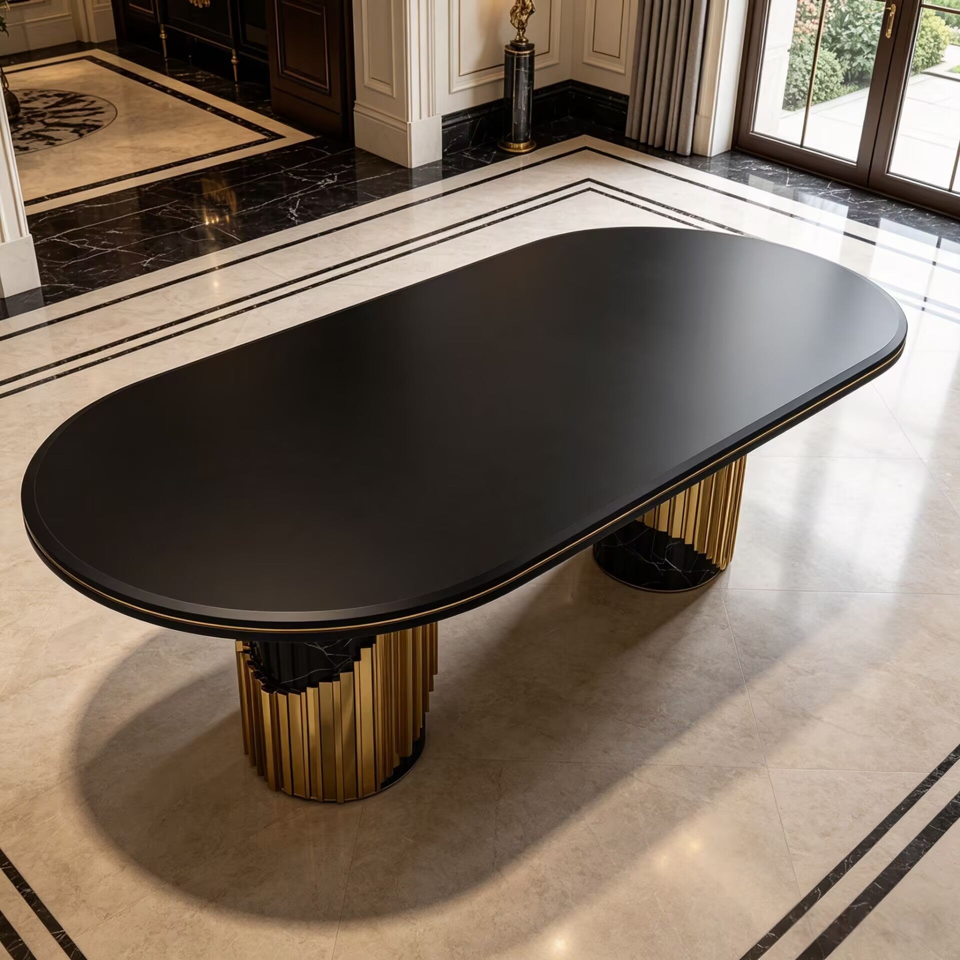 Littus Italian Creativity Brass High-End Marble Oval Dining Table