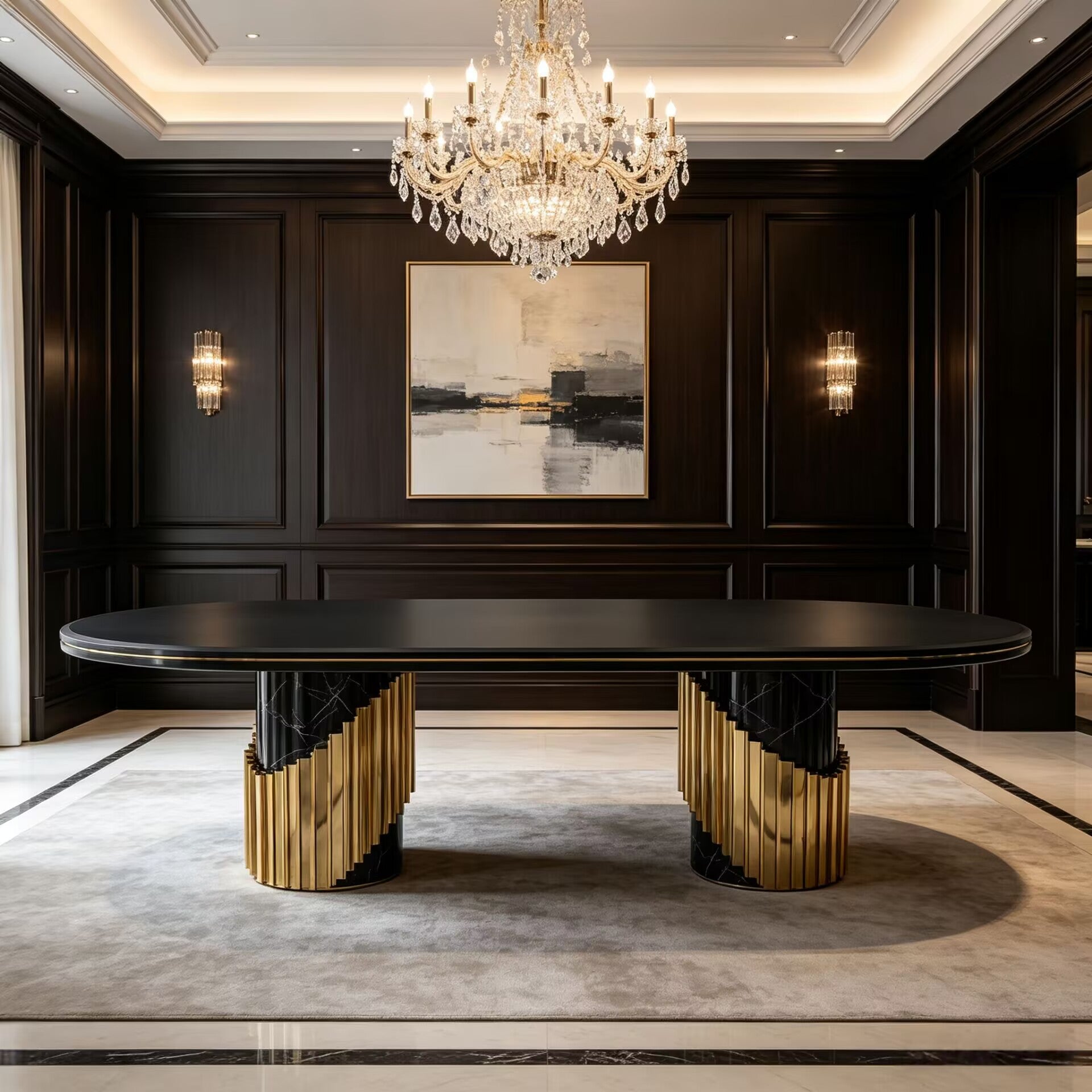 Littus Italian Creativity Brass High-End Marble Oval Dining Table