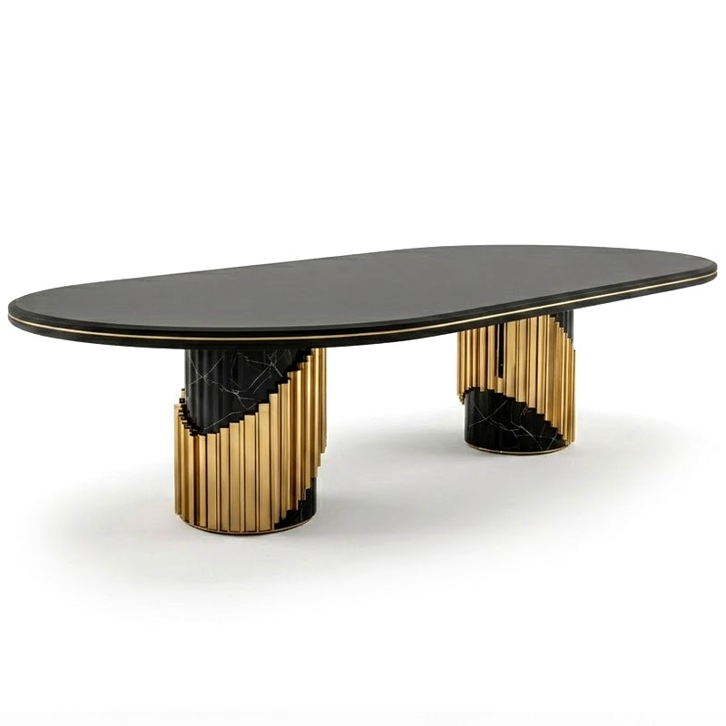 Littus Italian Creativity Brass High-End Marble Oval Dining Table