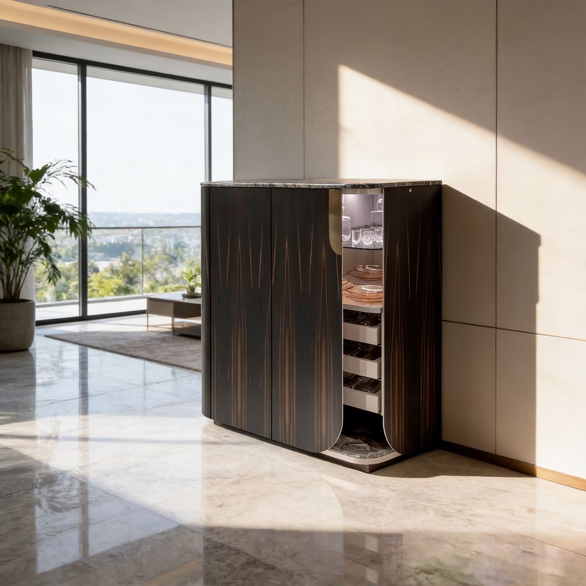 Longhi Modern Minimalism Artistic Marble Solid Wood Wine Cabinet