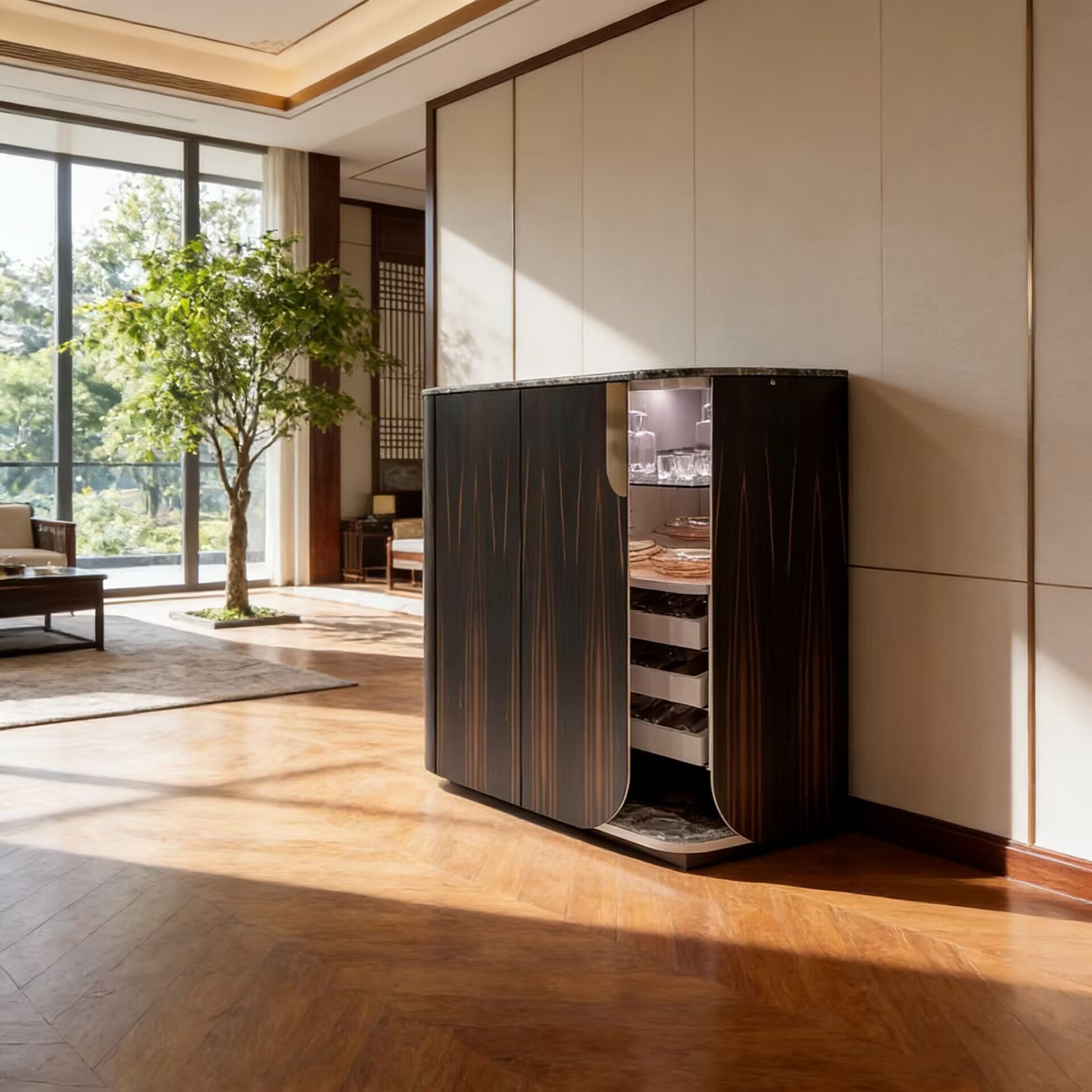 Longhi Modern Minimalism Artistic Marble Solid Wood Wine Cabinet
