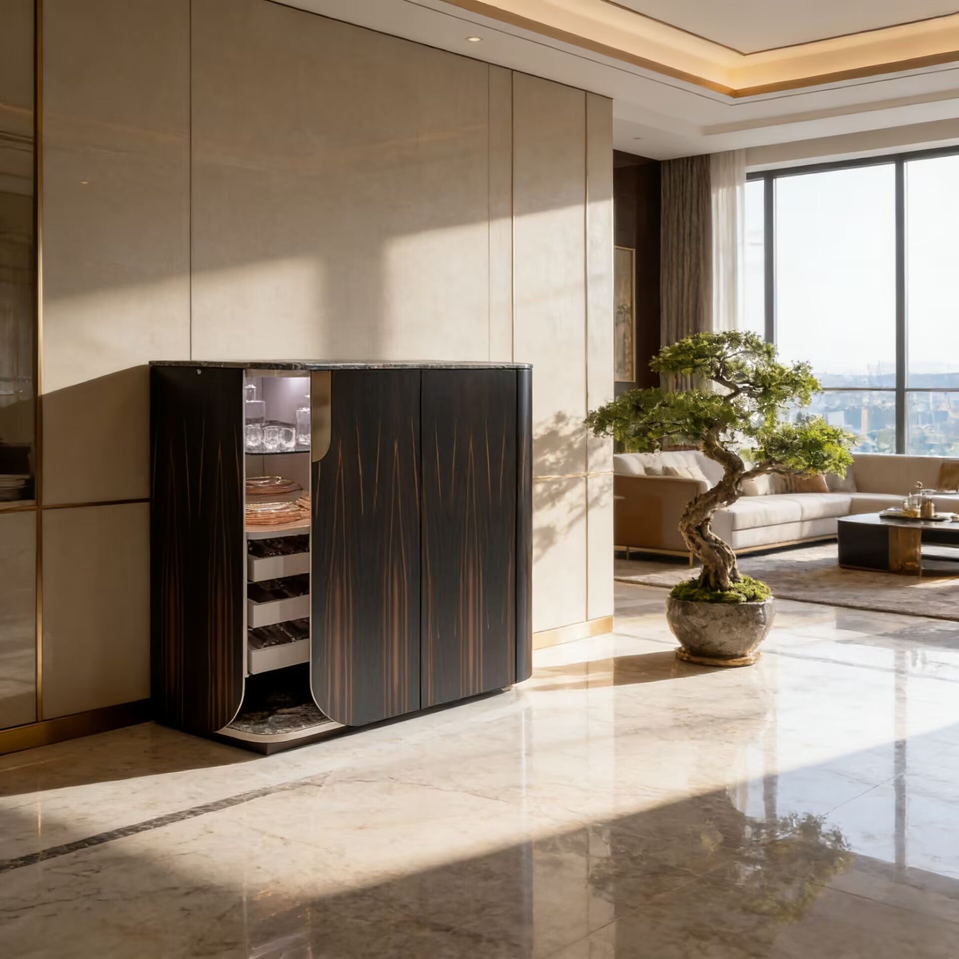 Longhi Modern Minimalism Artistic Marble Solid Wood Wine Cabinet
