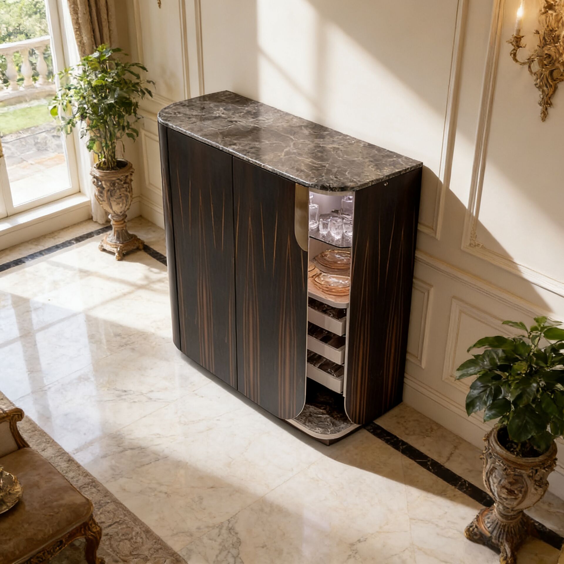 Longhi Modern Minimalism Artistic Marble Solid Wood Wine Cabinet