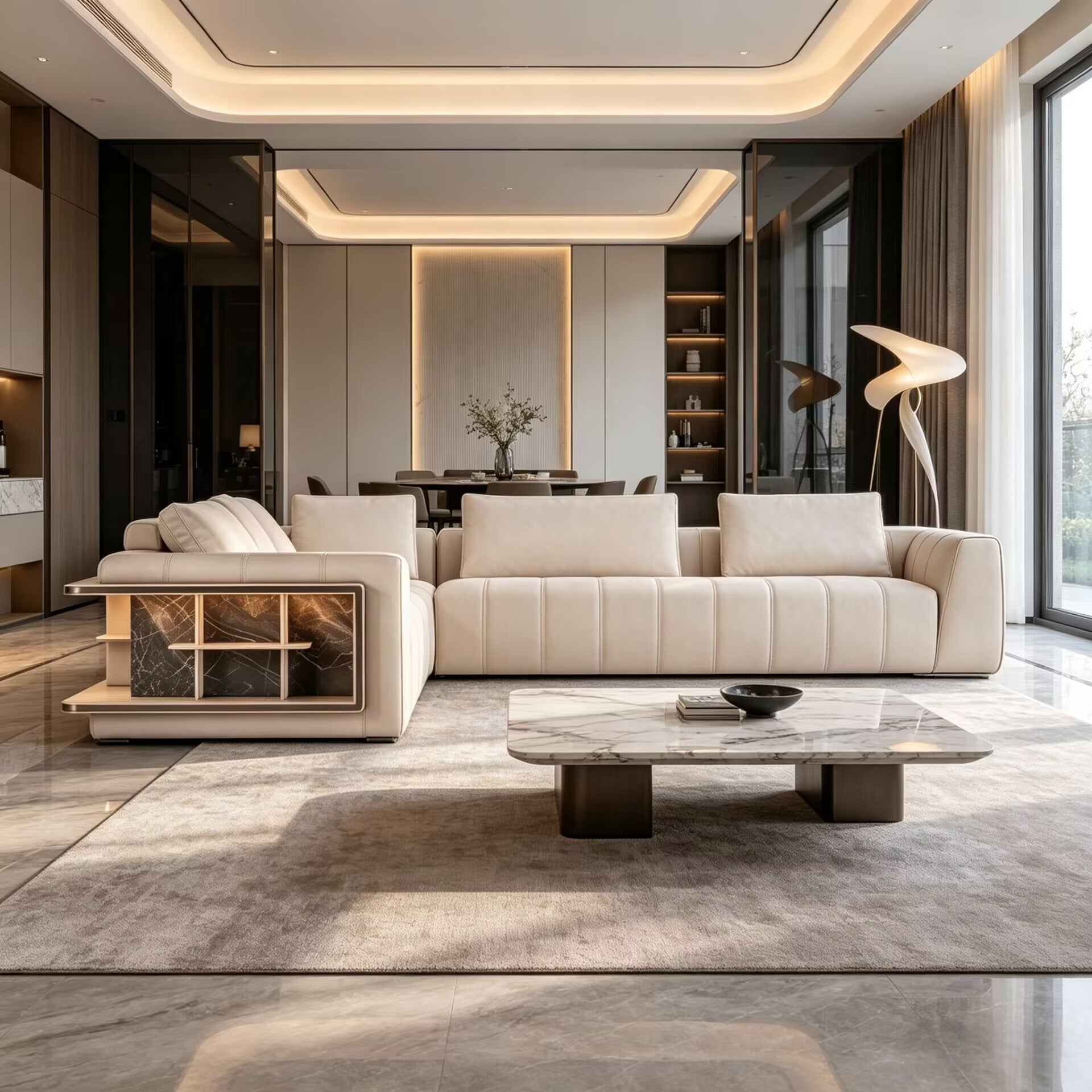 Loving F High-End Art Genuine Leather Combined Corner Sofa