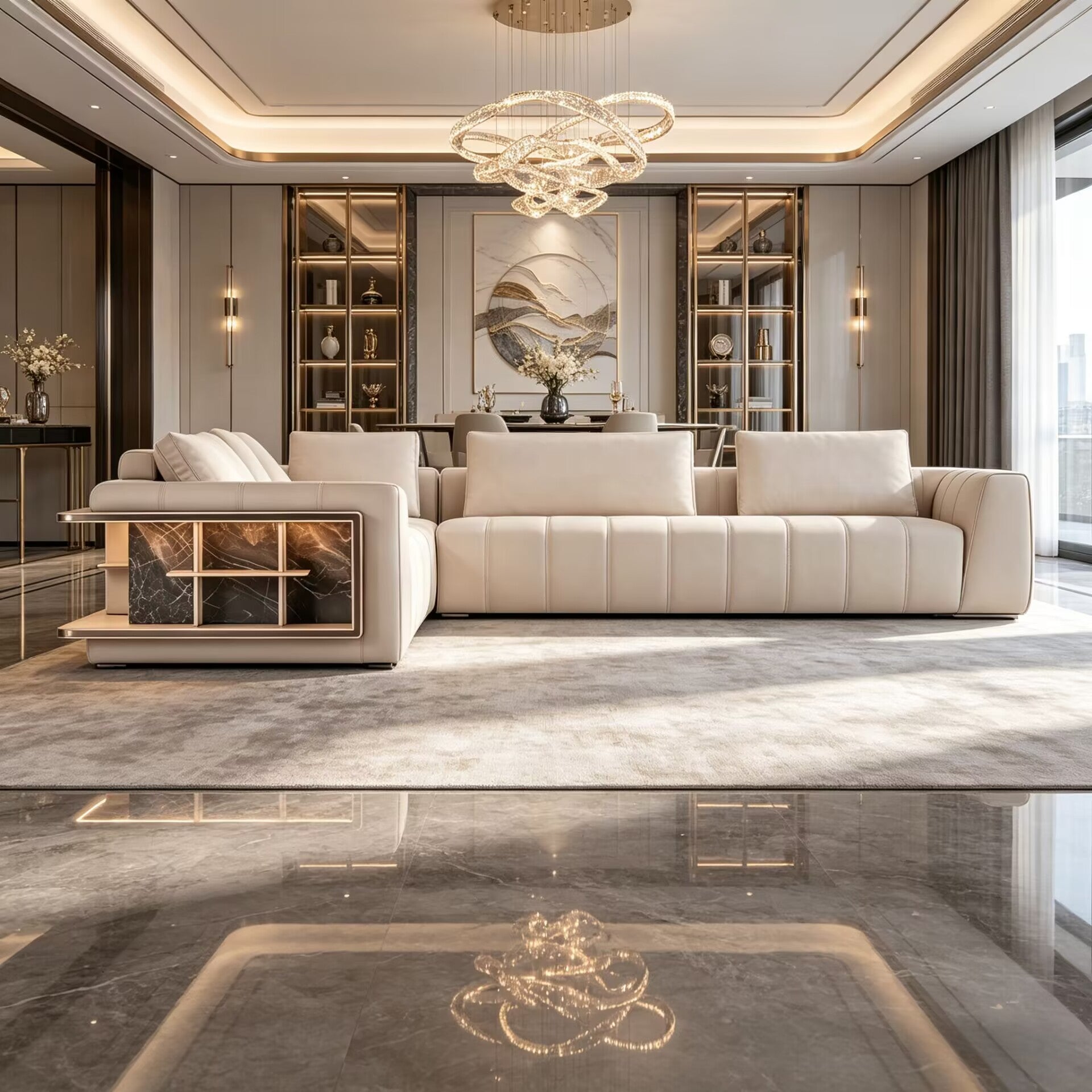 Loving F High-End Art Genuine Leather Combined Corner Sofa