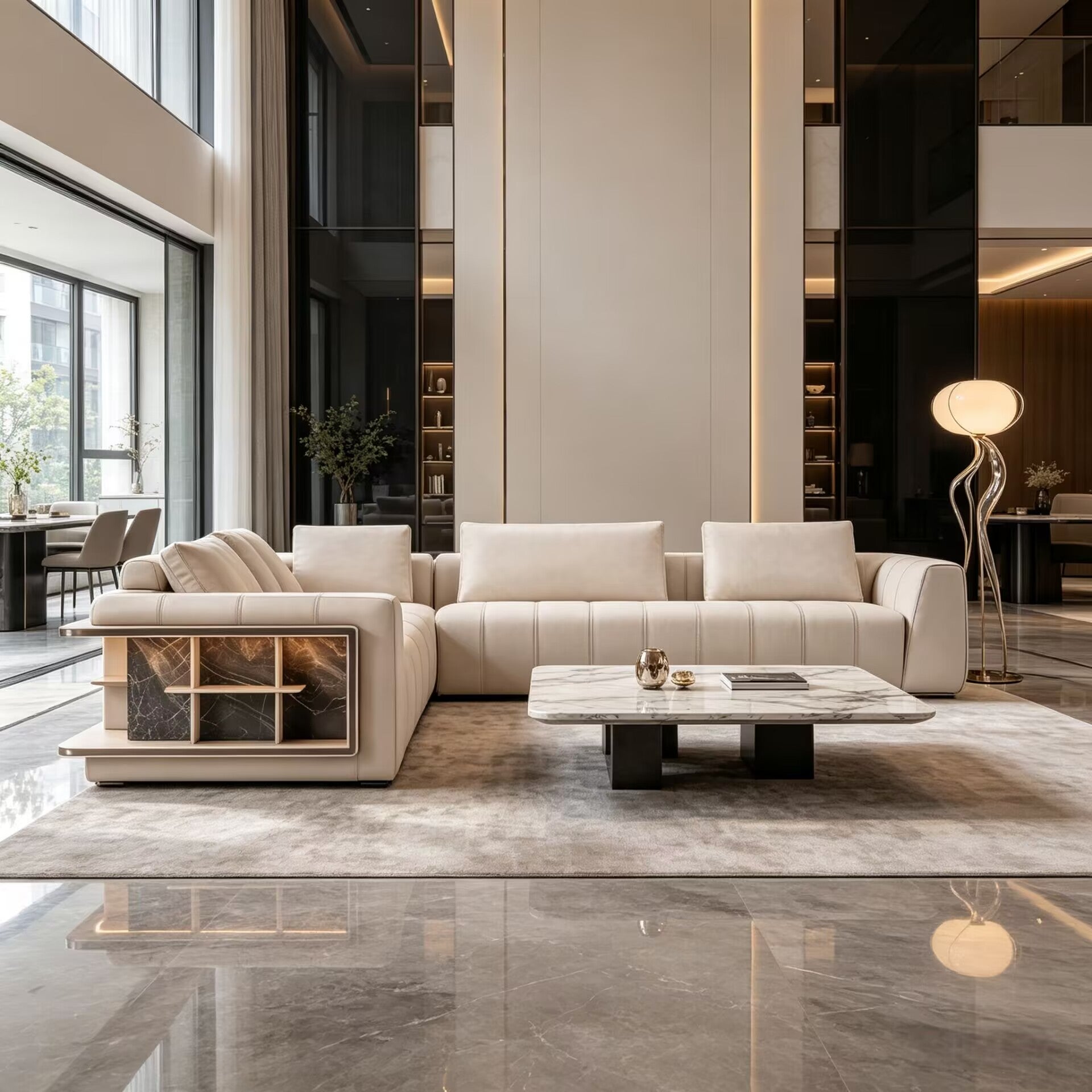 Loving F High-End Art Genuine Leather Combined Corner Sofa
