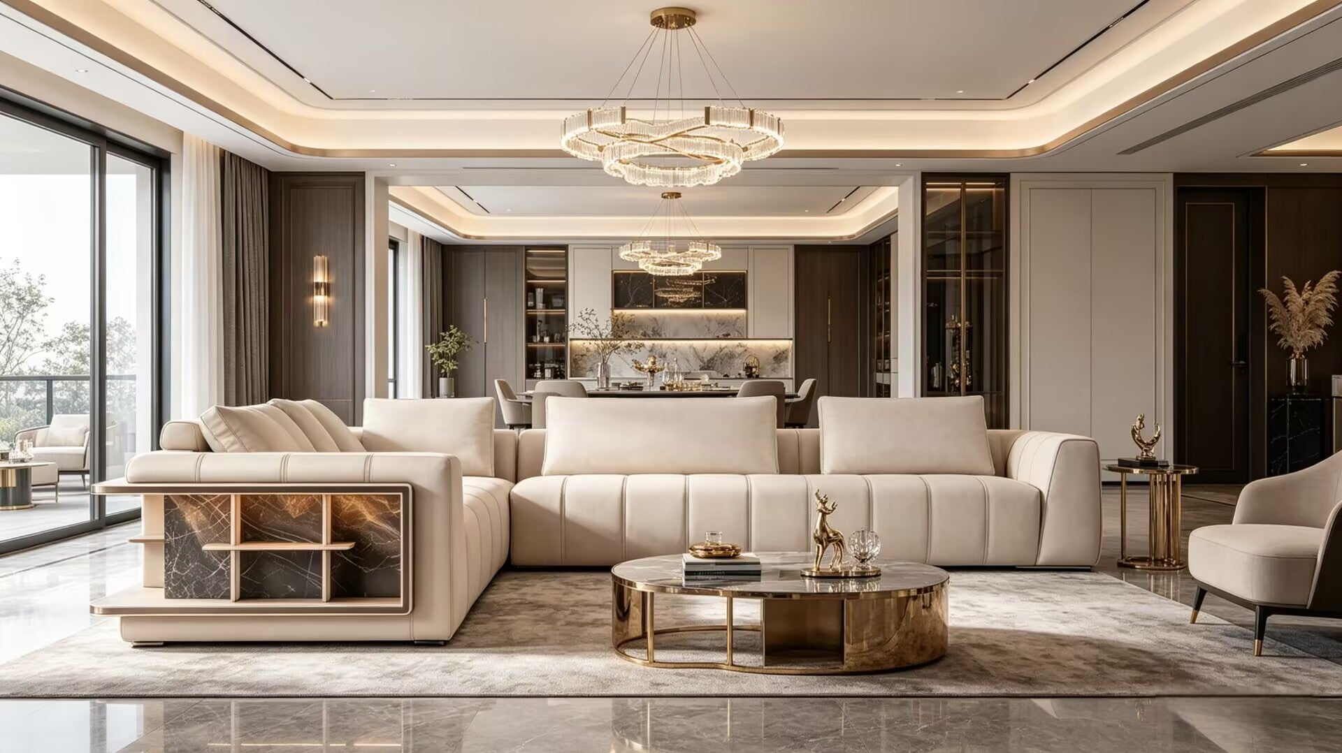 Loving F High-End Art Genuine Leather Combined Corner Sofa