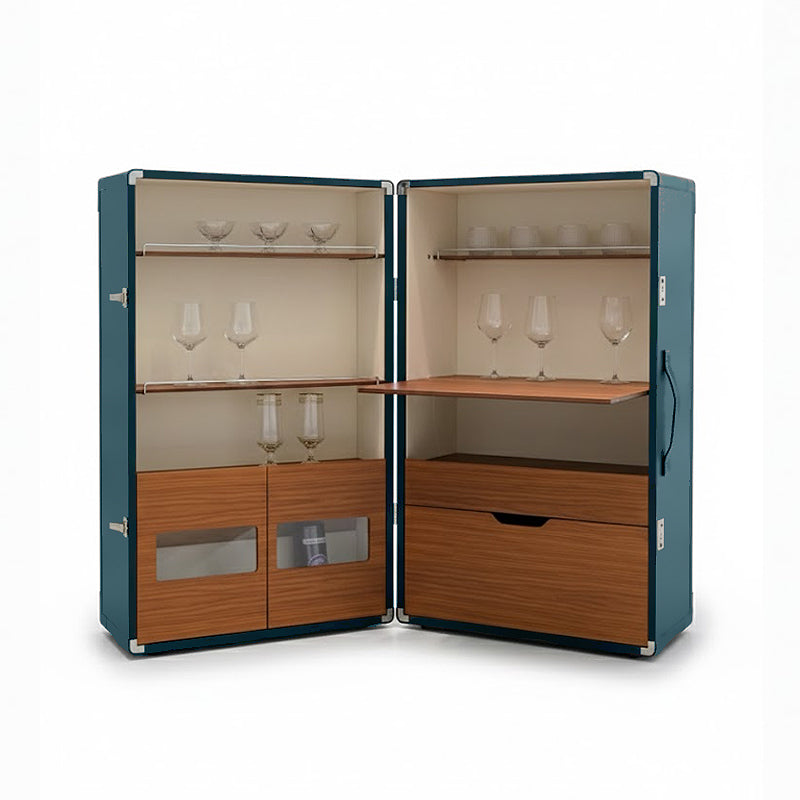 Lsidoro Italian High End Villa Movable Solid Wood Leather Wine Cabinet