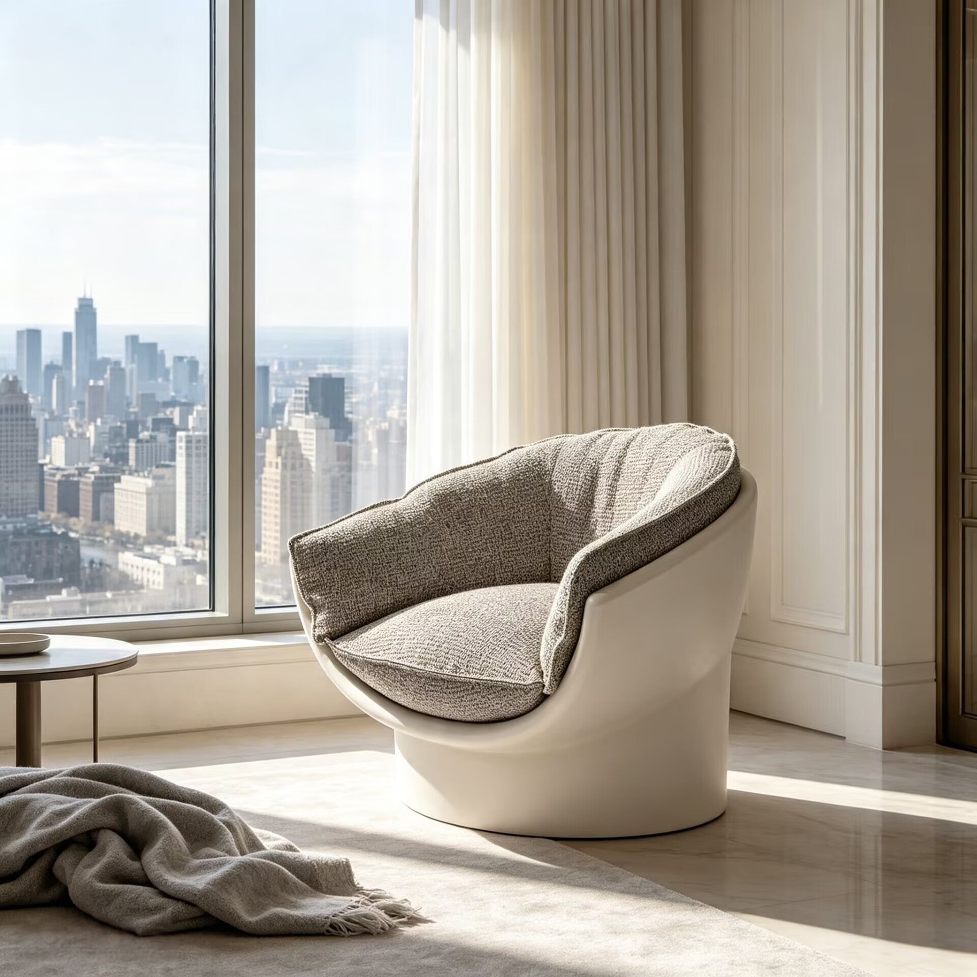 Luna Modern Villa Living Room Simple Solid Wood Fabric Lounge Chair