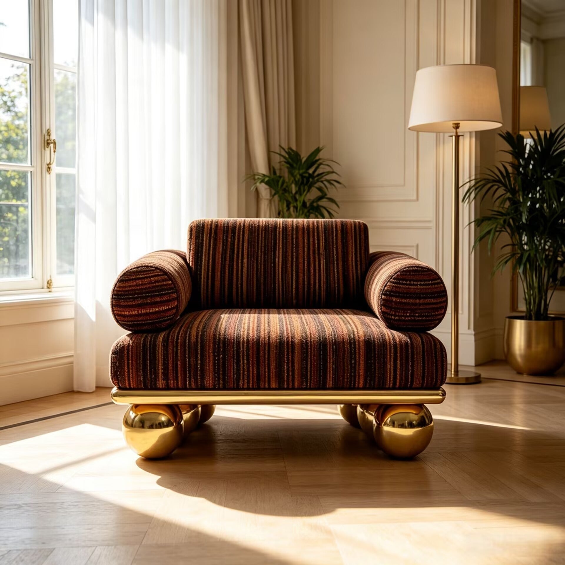 Lustra Designer High-End Irregular Metal Artistic Fabric Sofa Chair