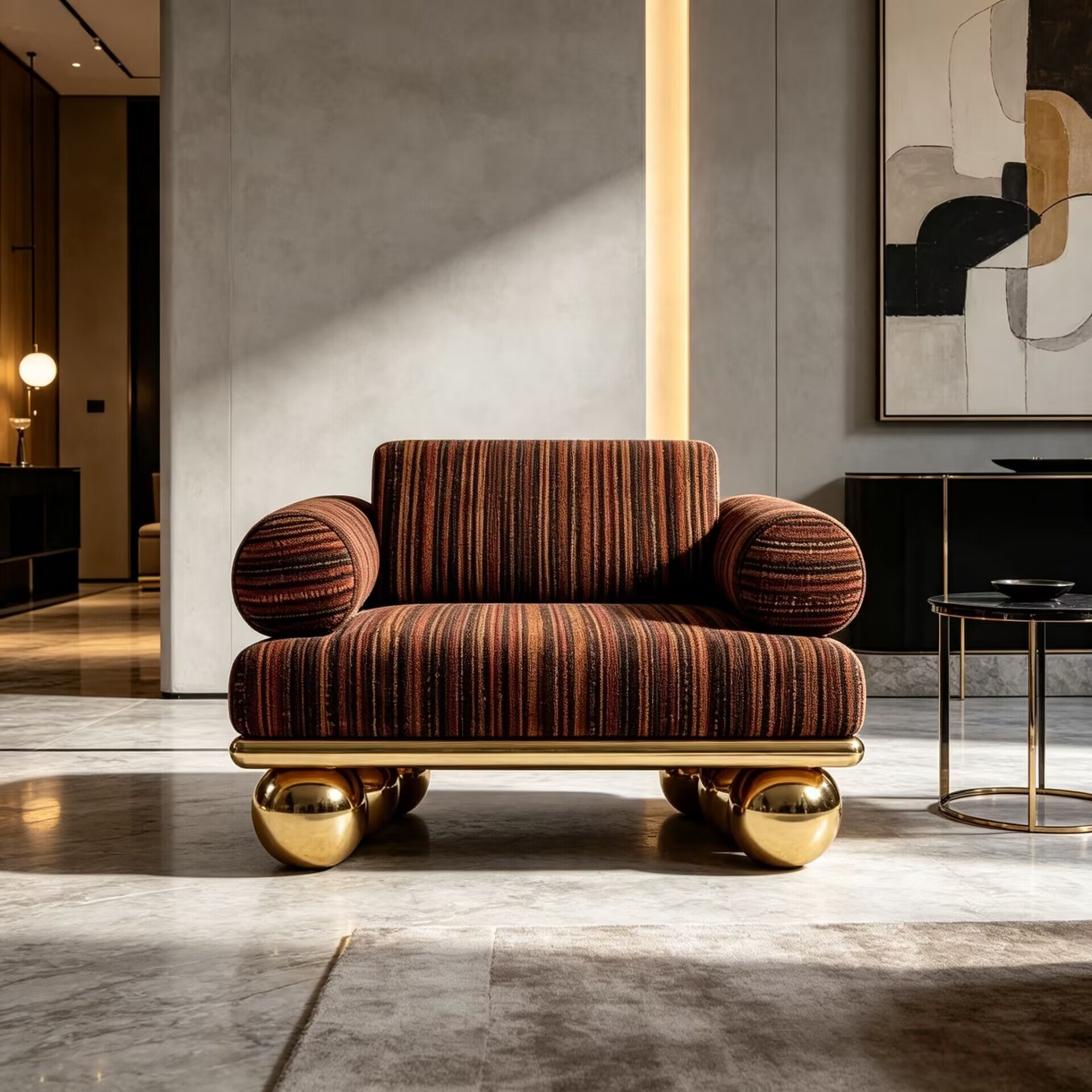 Lustra Designer High-End Irregular Metal Artistic Fabric Sofa Chair