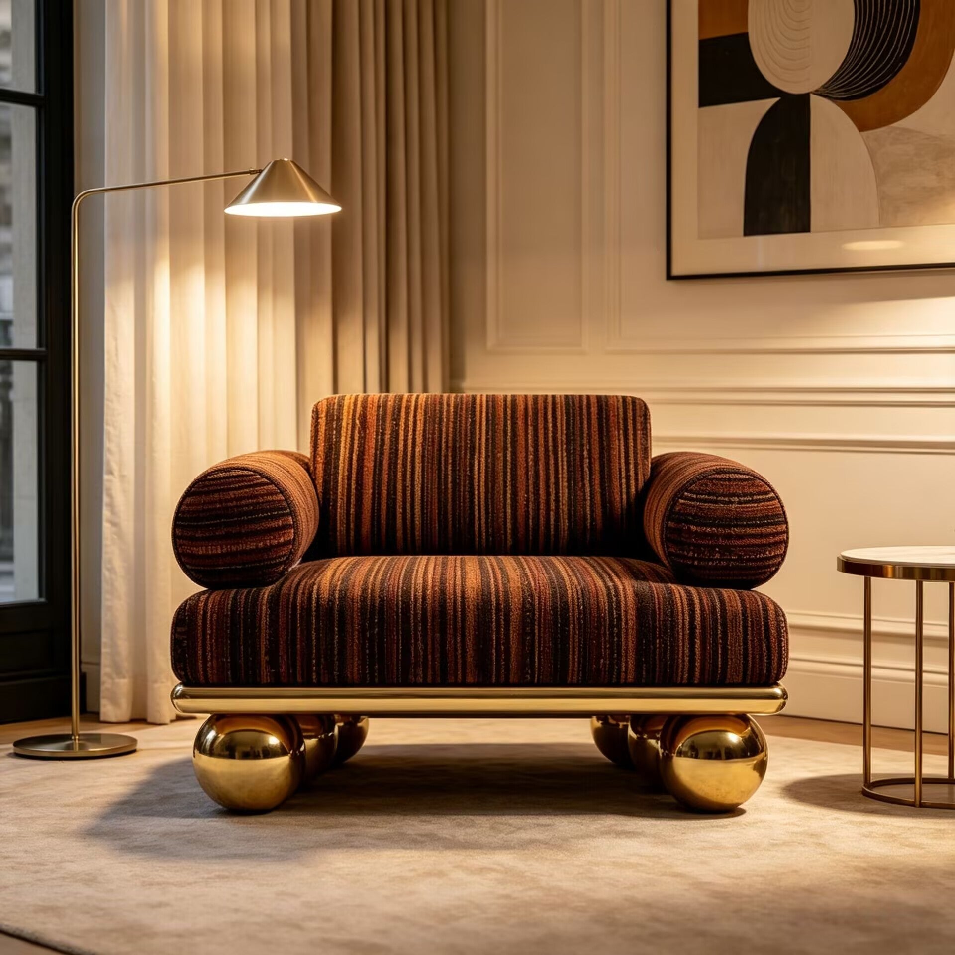 Lustra Designer High-End Irregular Metal Artistic Fabric Sofa Chair