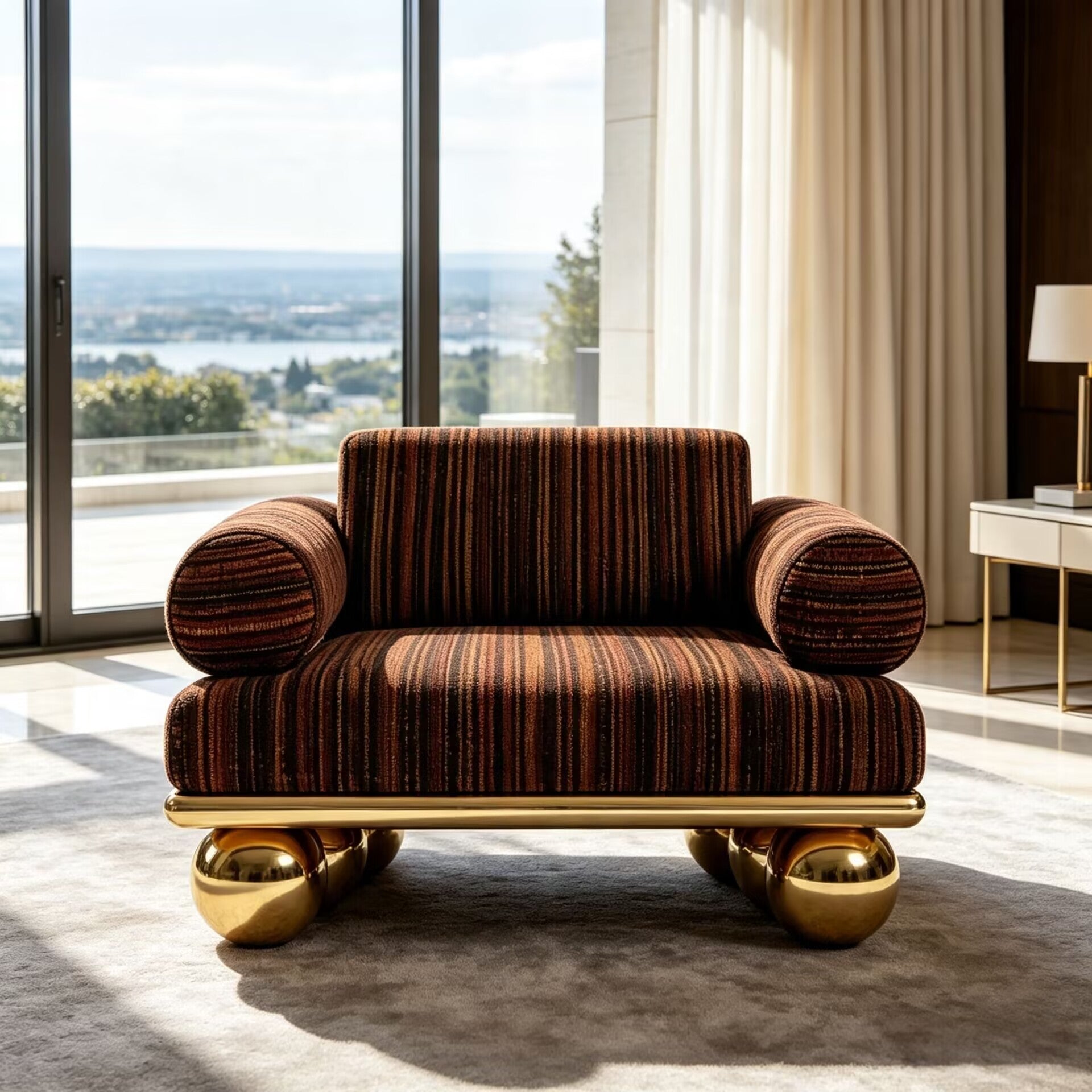 Lustra Designer High-End Irregular Metal Artistic Fabric Sofa Chair