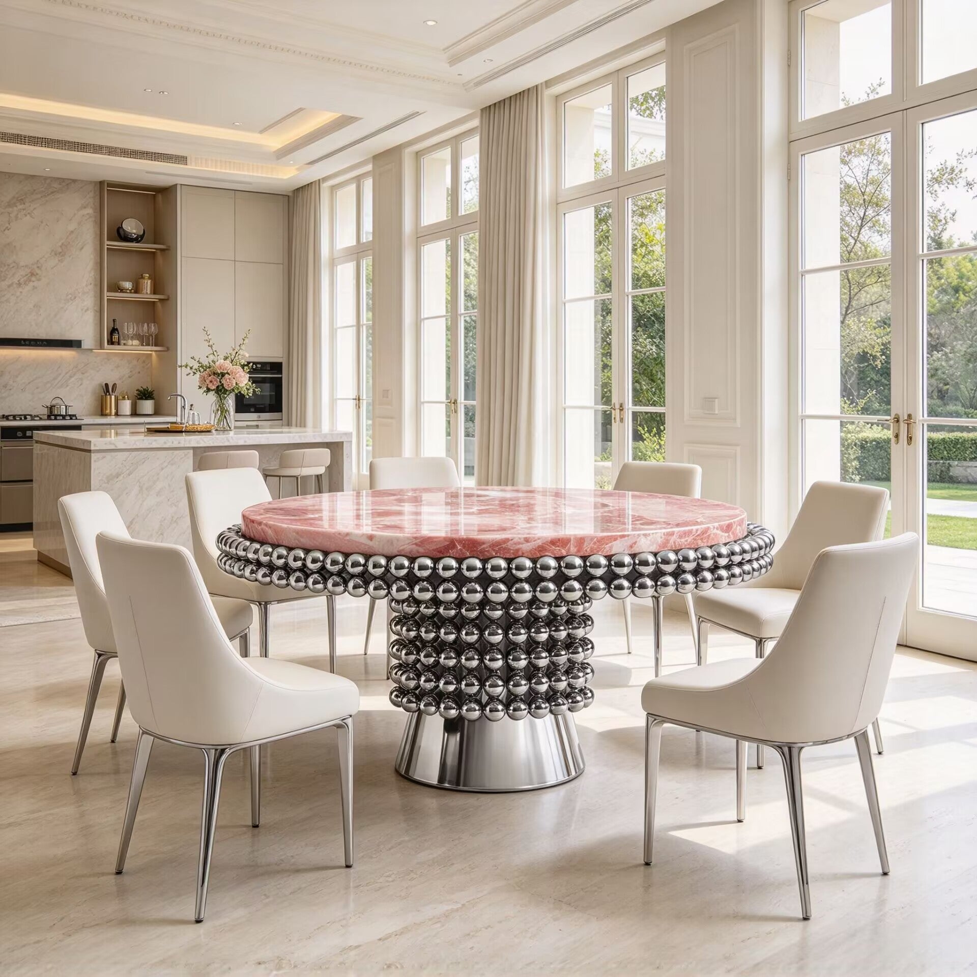 Lustra High Quality Luxurious Unique Creativity Pink Marble Dining Table