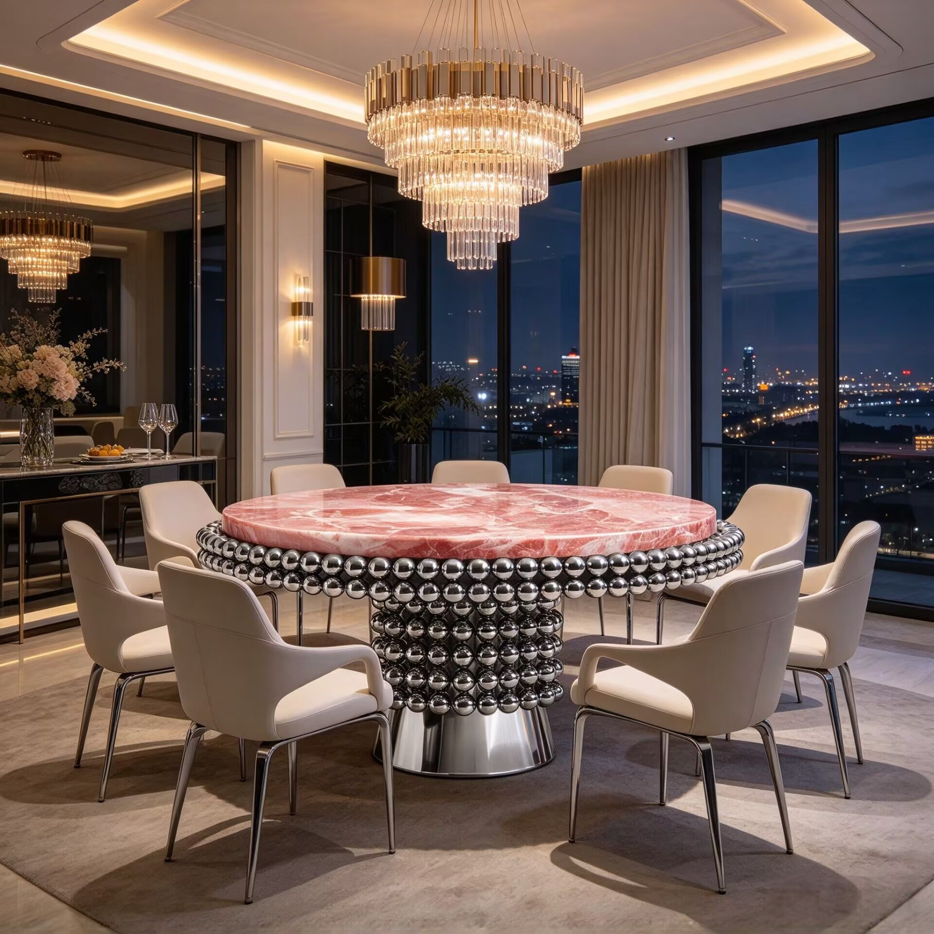 Lustra High Quality Luxurious Unique Creativity Pink Marble Dining Table