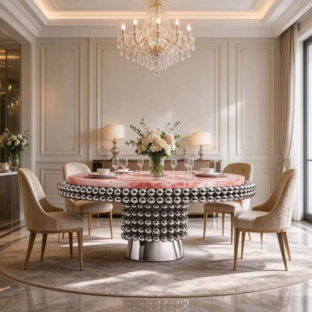 Lustra High Quality Luxurious Unique Creativity Pink Marble Dining Table