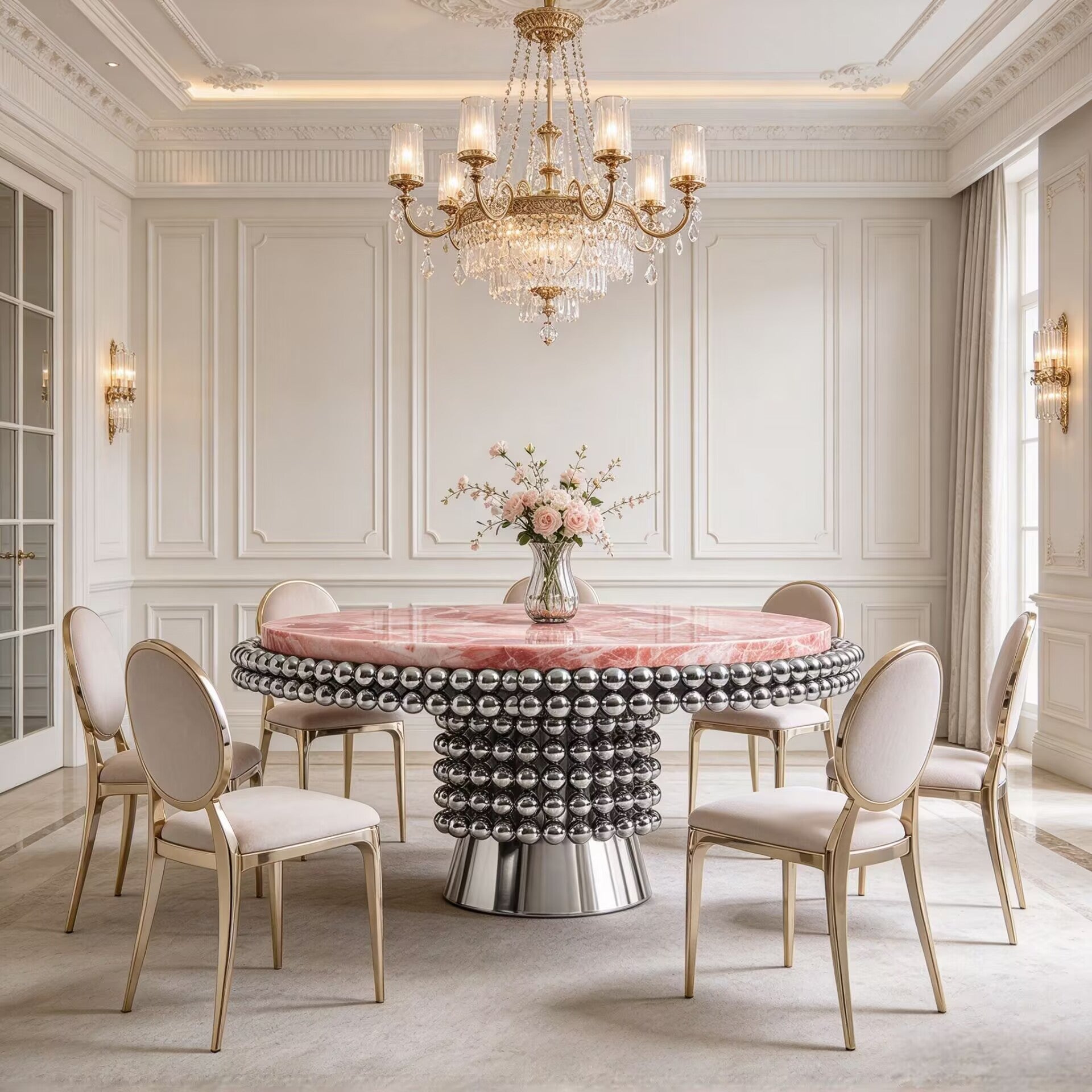Lustra High Quality Luxurious Unique Creativity Pink Marble Dining Table