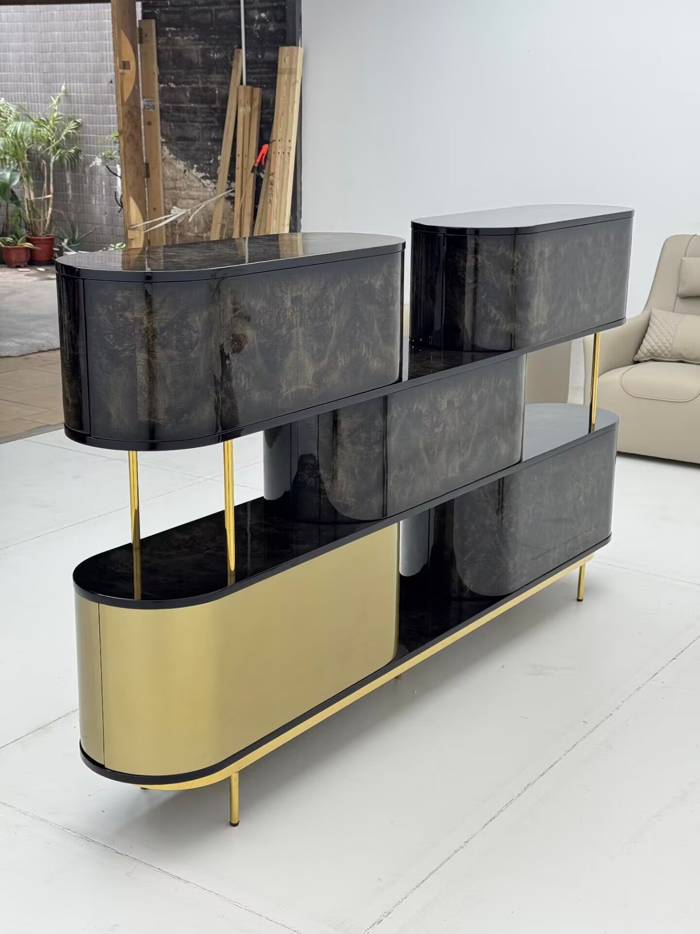 Maglia High-End Stainless Steel Artistic Solid Wood Storage Cabinet