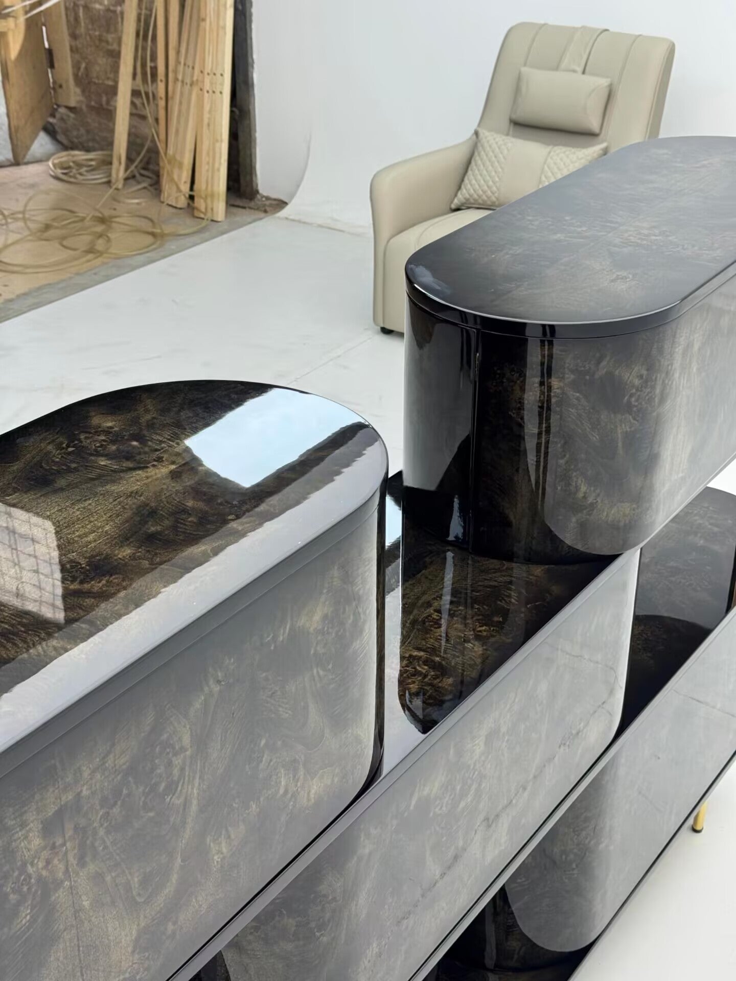 Maglia High-End Stainless Steel Artistic Solid Wood Storage Cabinet