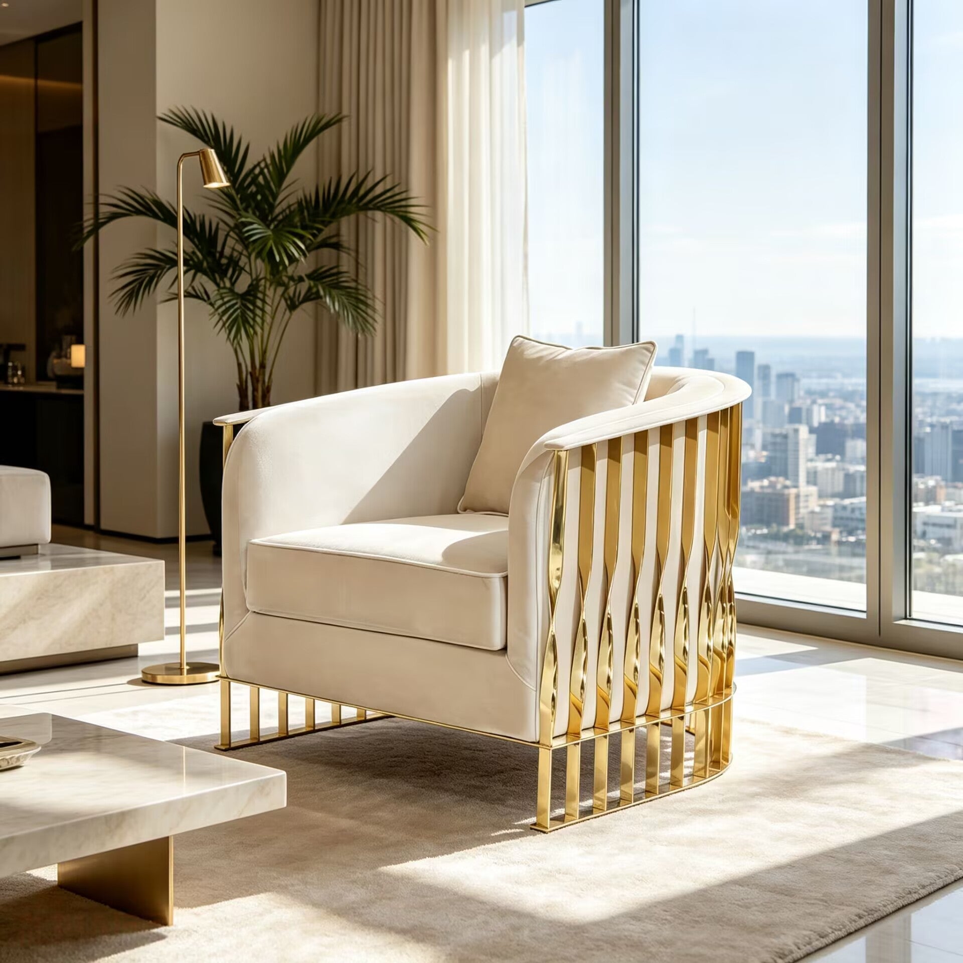 Mandy Villa Living Room Creativity Metal Designer Fabric Sofa Chair