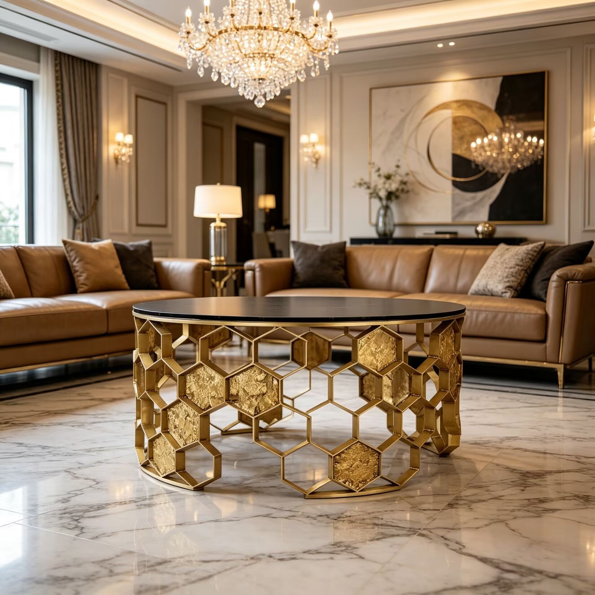 Manuka Living Room Simple Art Customize Glass Round Coffee Table