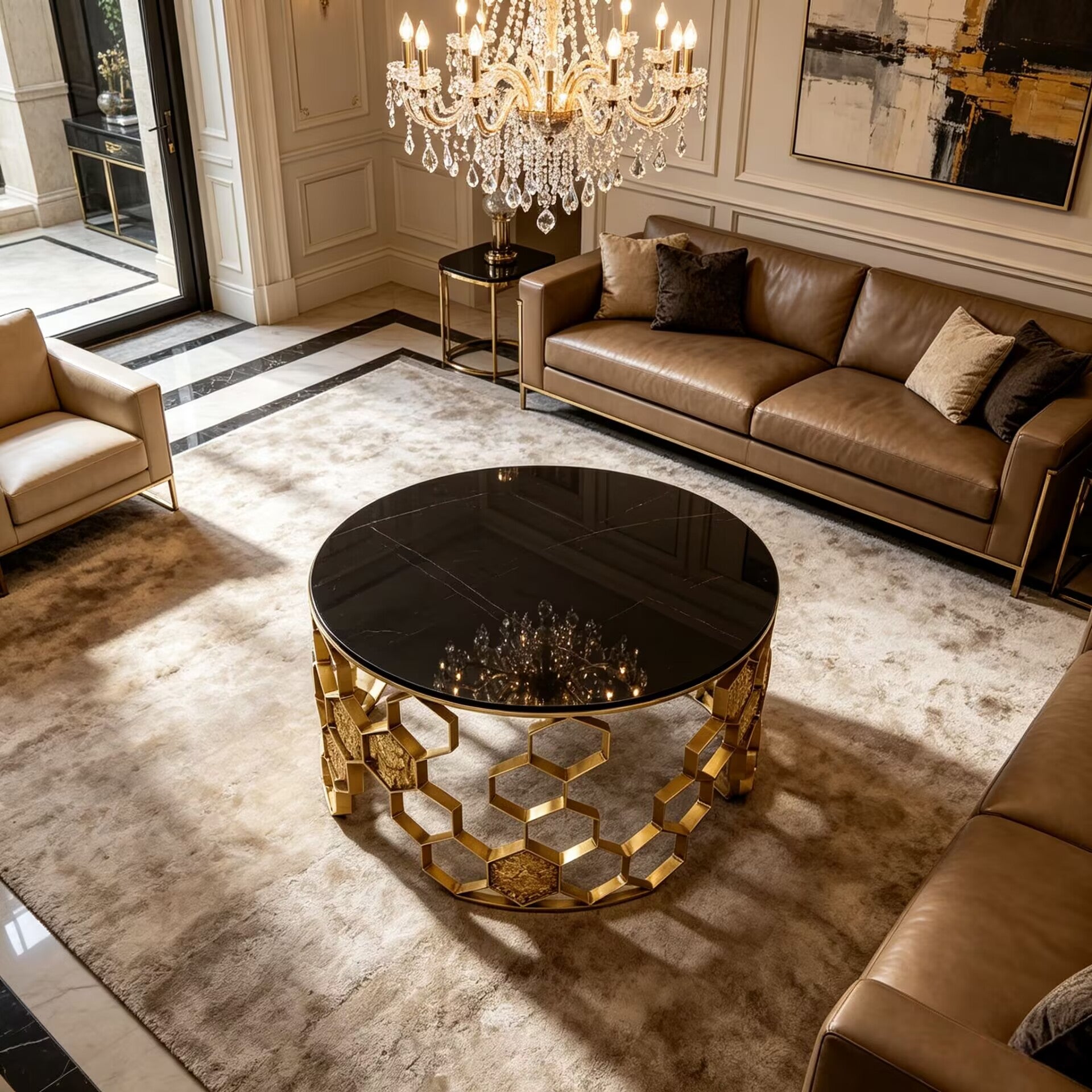 Manuka Living Room Simple Art Customize Glass Round Coffee Table