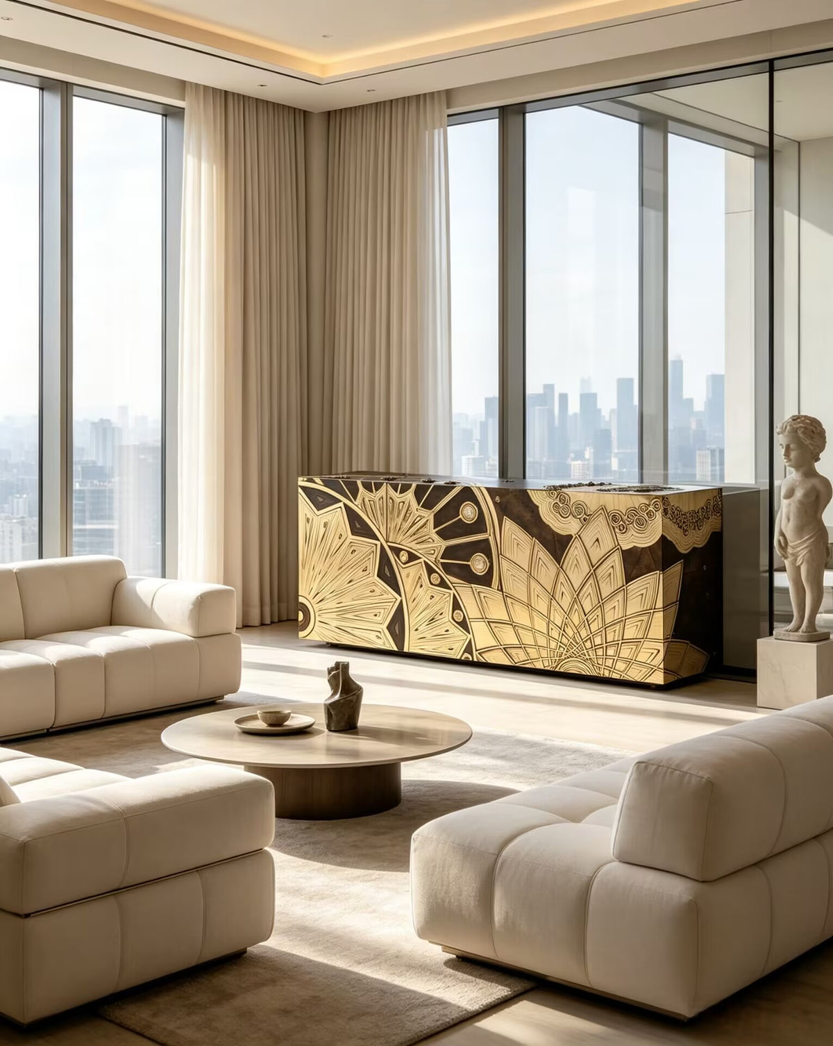 Marguerite Italian Designer Stainless Steel Sculpture Art Sideboard